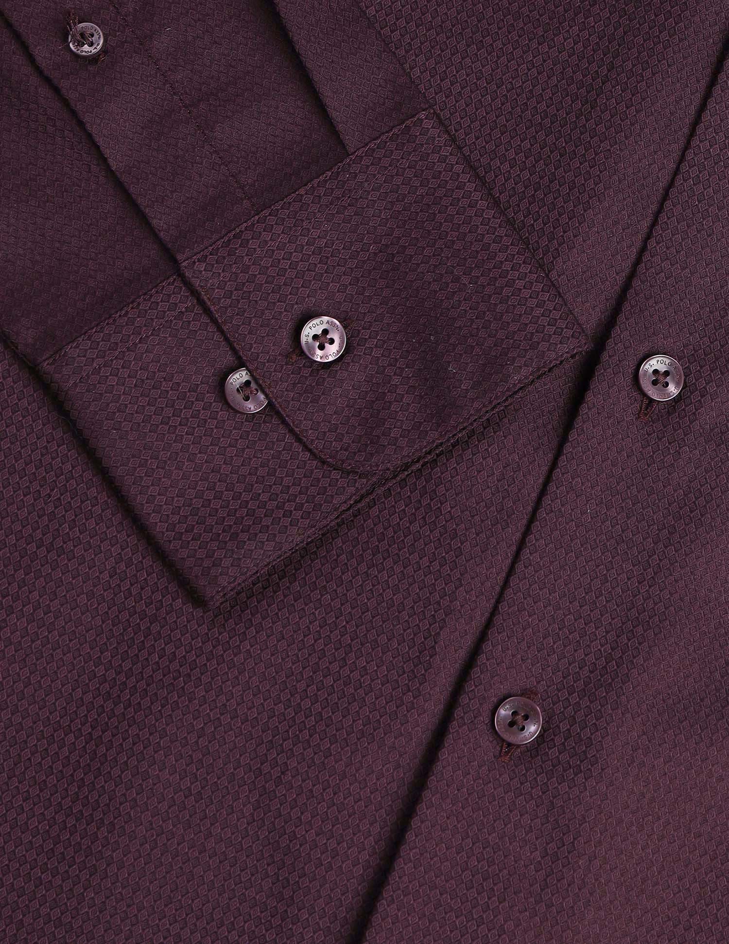 Tailored Fit Solid Pure Cotton Shirt Wine - U.S. Polo Assn. India | Large