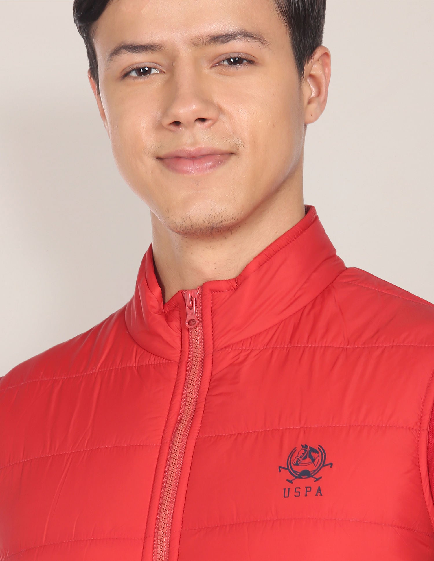 High Neck Sleeveless Solid Padded Jacket Red - U.S. Polo Assn. India | Large