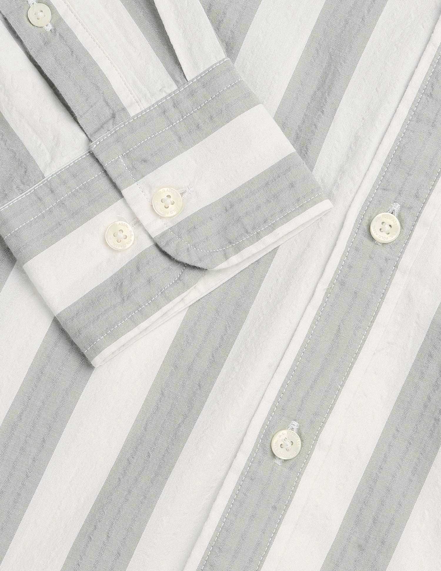 Vertical Striped Seersucker Shirt Light Green - U.S. Polo Assn. India | Large