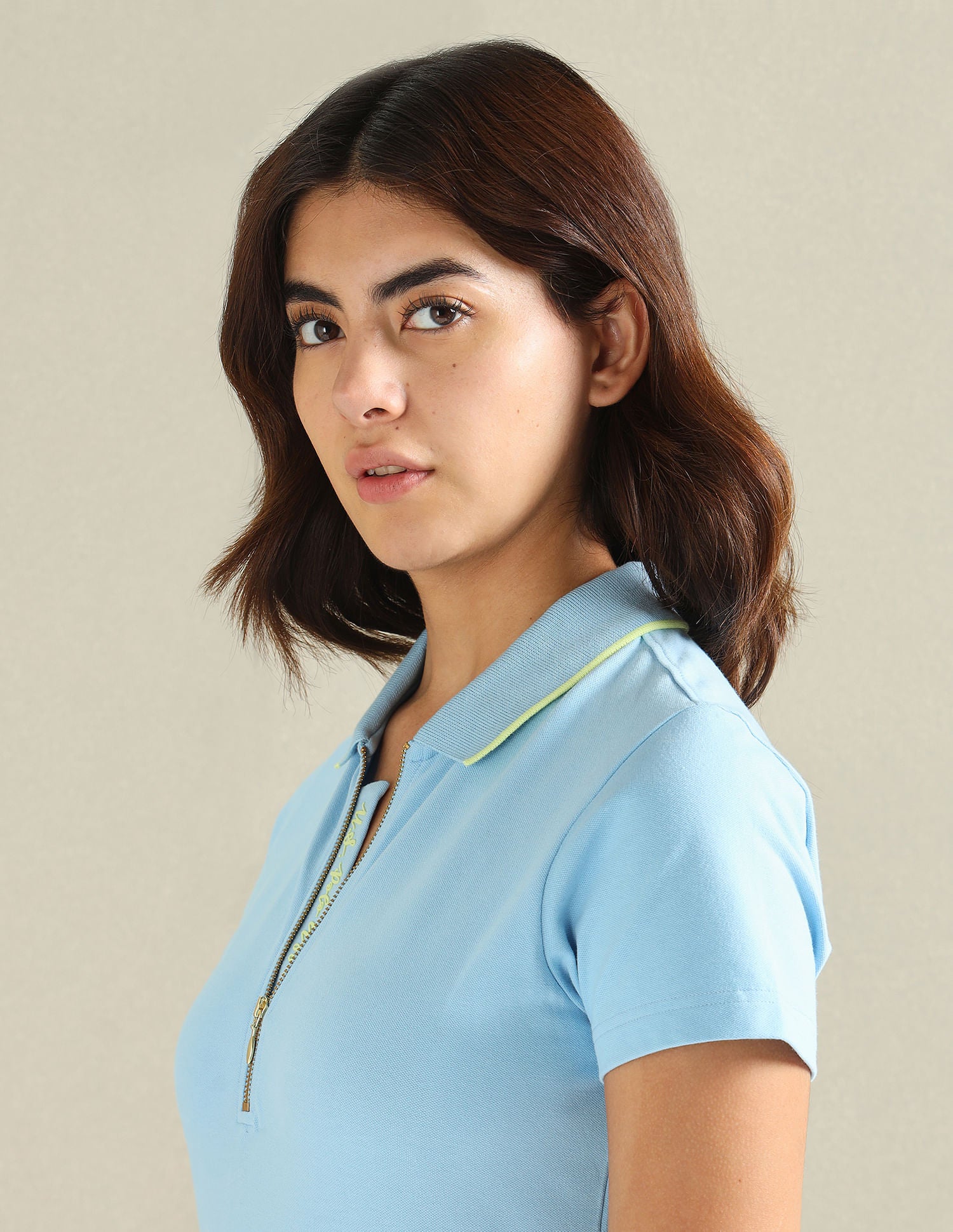 HD Print Zipper Polo Shirt Light Blue - U.S. Polo Assn. India | Large