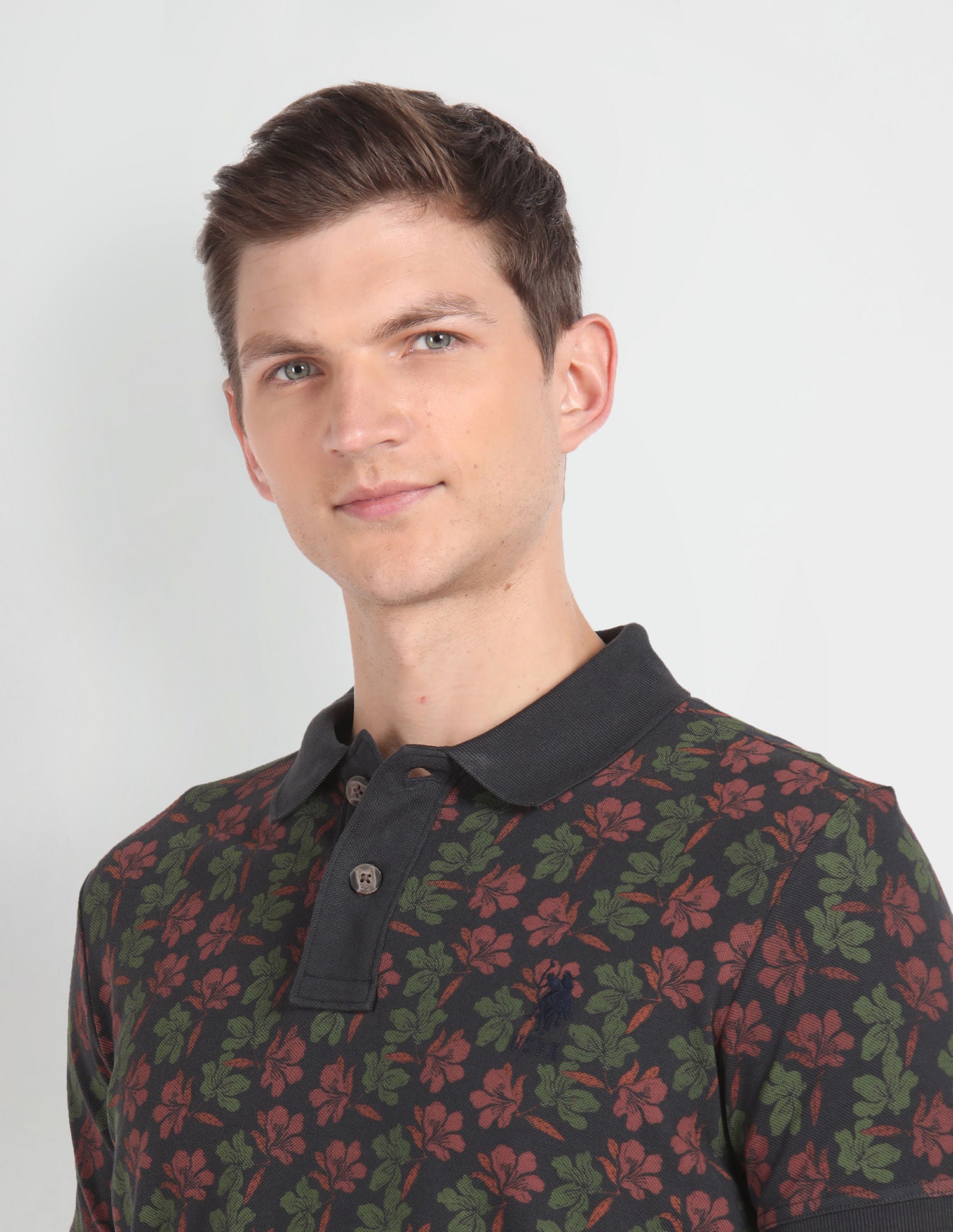 Floral Print Muscle Fit Polo Shirt Charcoal - U.S. Polo Assn. India | Large