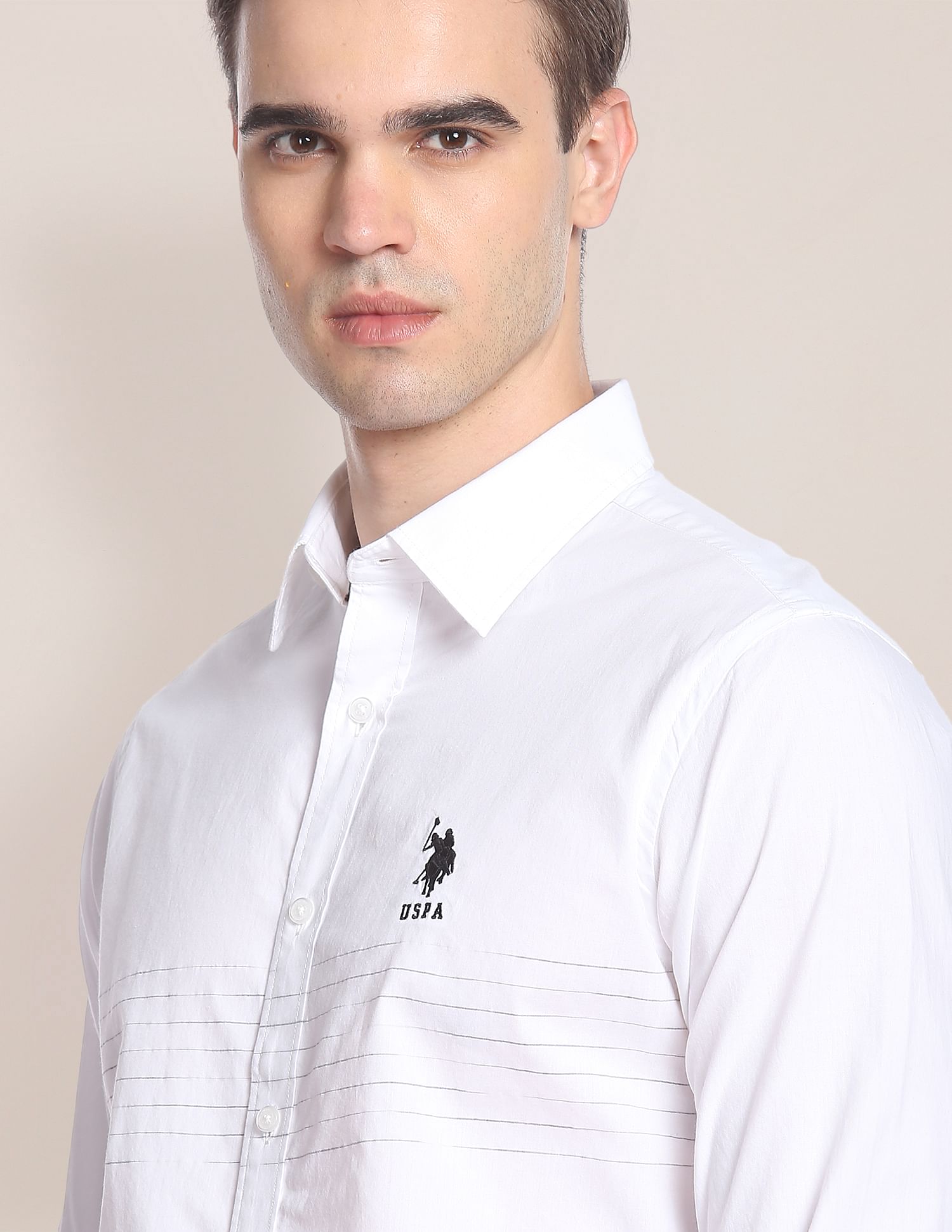 Signature Engineered Stripe Space Dyed Shirt White - U.S. Polo Assn. India | Large