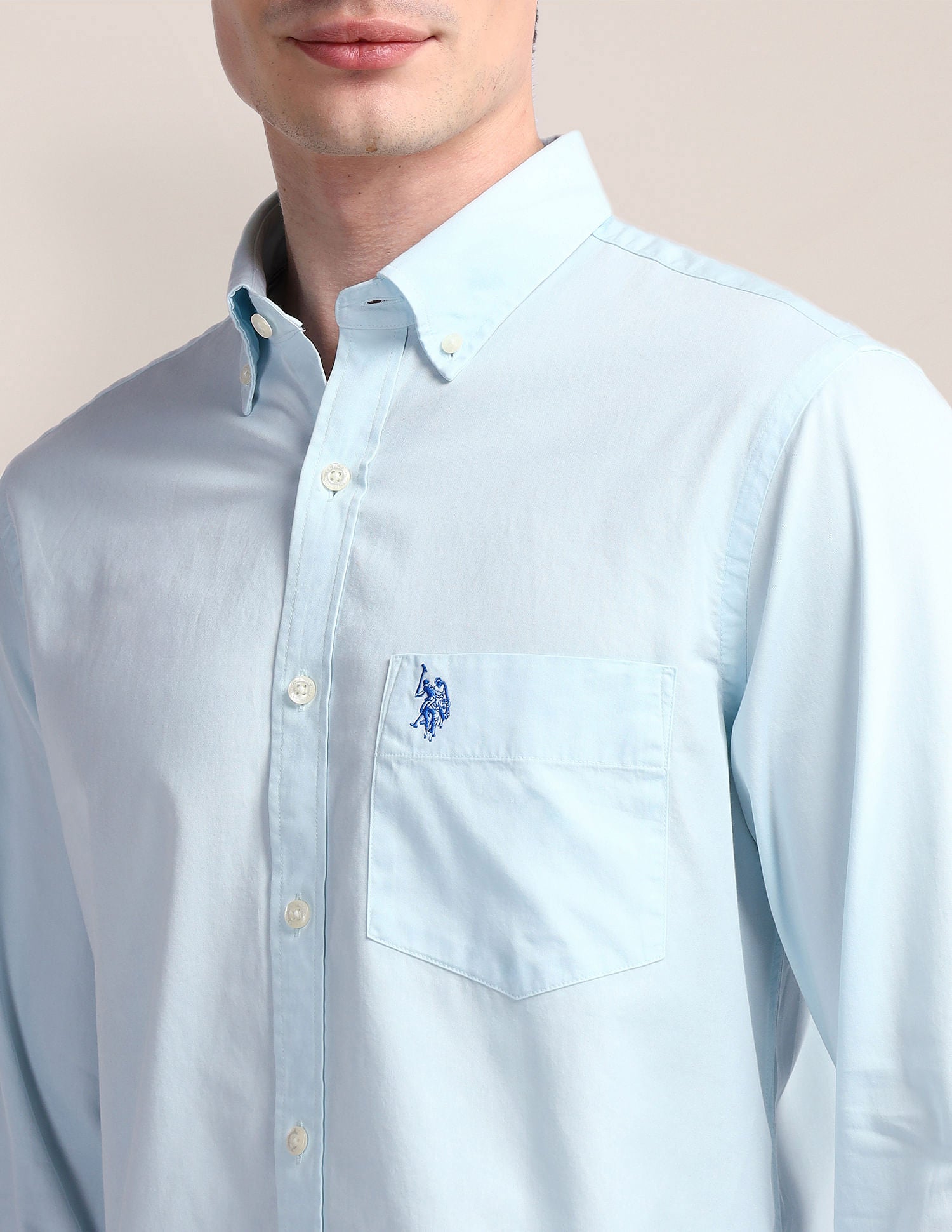 Tailored Fit Cotton Twill Shirt Light Blue - U.S. POLO ASSN. | Large