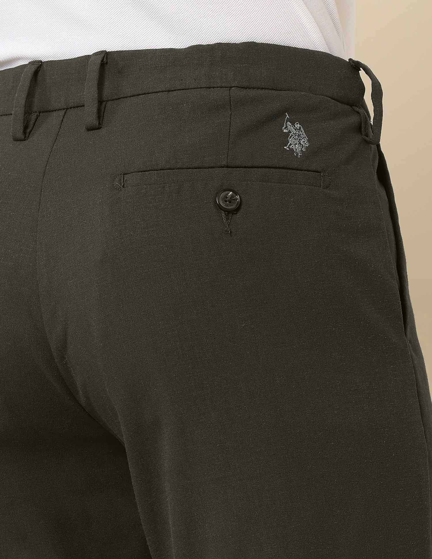 Austin Slim Fit Solid Trousers Olive - U.S. Polo Assn. India | Large