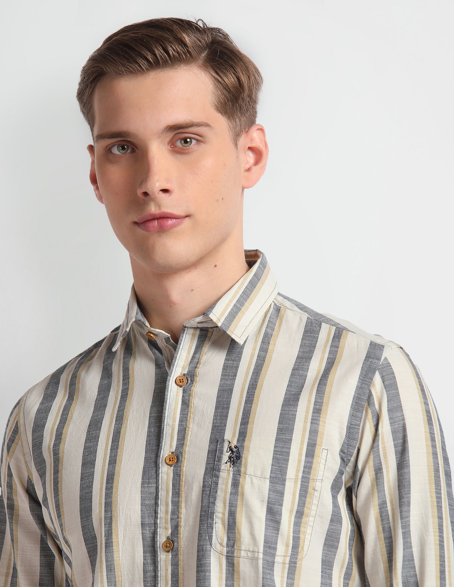 Vertical Stripe Cotton Shirt Off White - U.S. Polo Assn. India | Large