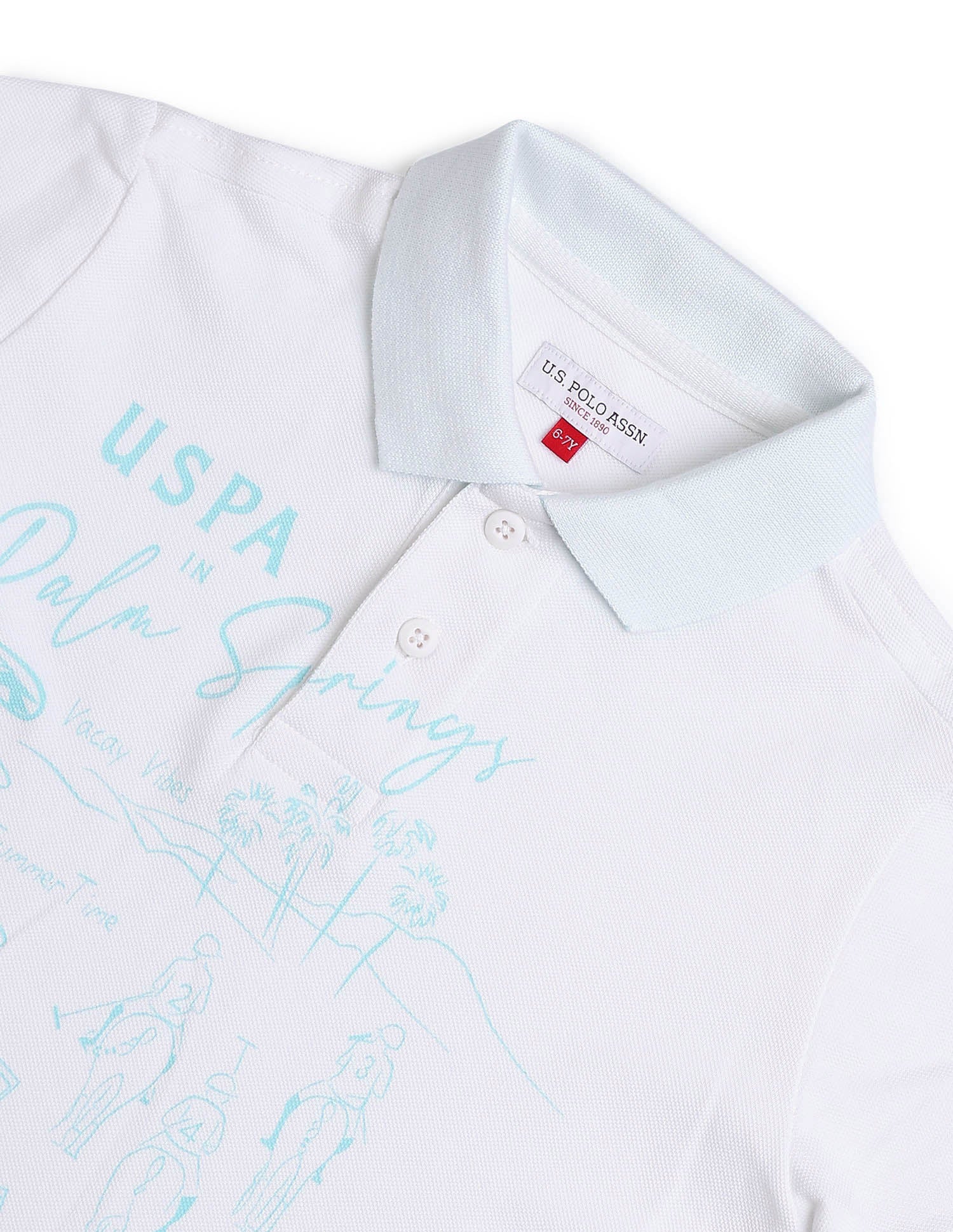 Boys Graphic Printed Regular Fit Polo T shirt White - U.S. POLO ASSN. | Large