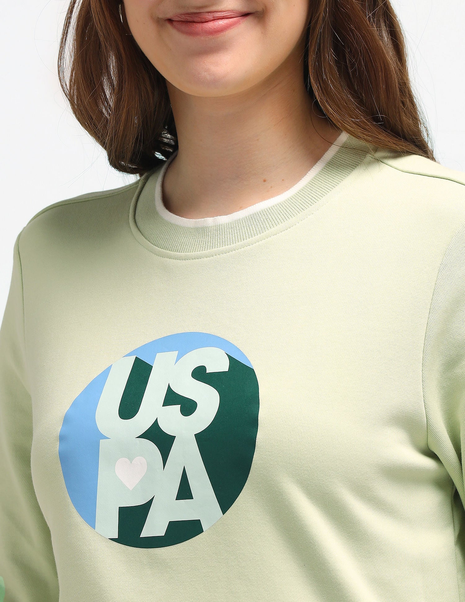 Crew Neck Brand Print Sweatshirt Light Green - U.S. POLO ASSN. | Large