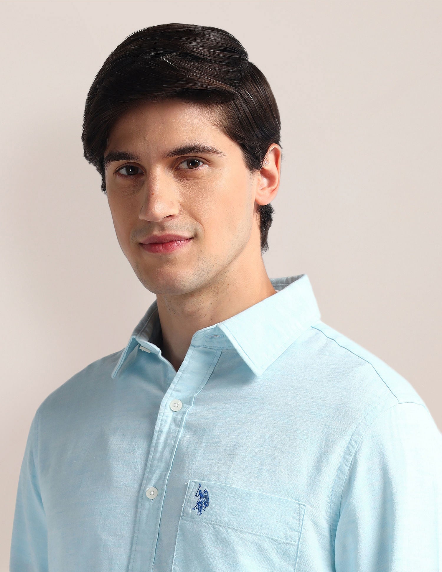 Tailored Fit Solid Shirt Light Blue - U.S. Polo Assn. India | Large