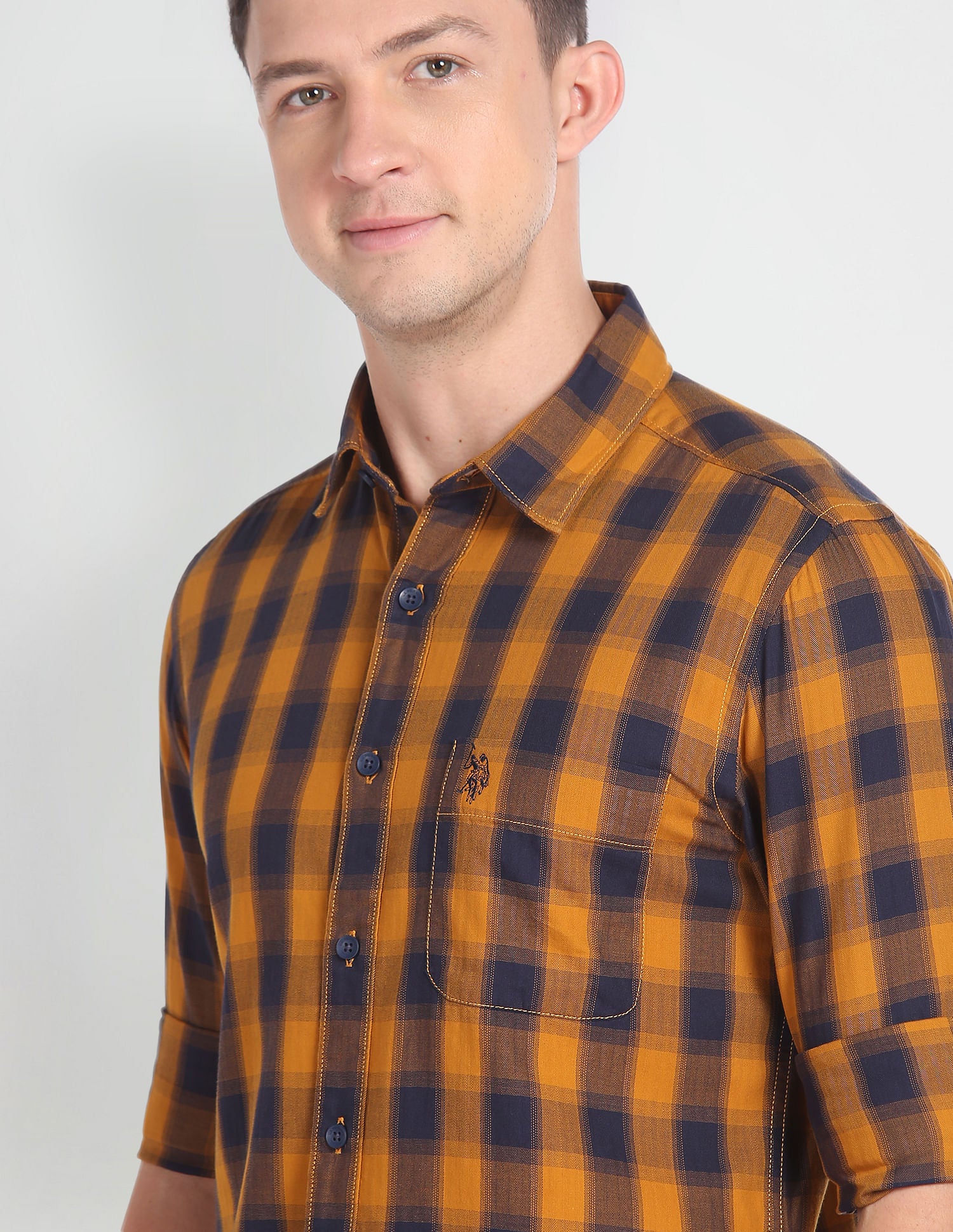 Tartan Check Slim Fit Shirt Ochre - U.S. Polo Assn. India | Large