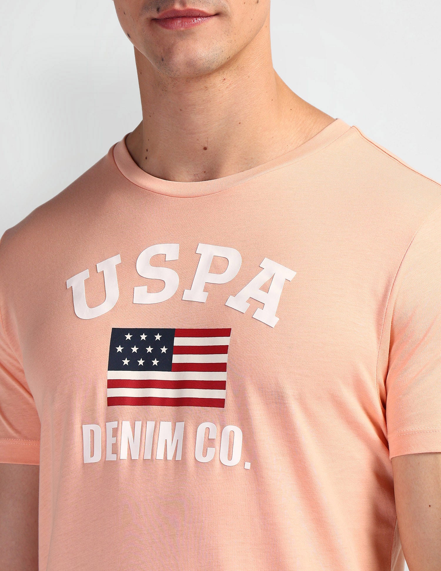 Brand Print Muscle Fit T-Shirt Peach - U.S. Polo Assn. India | Large