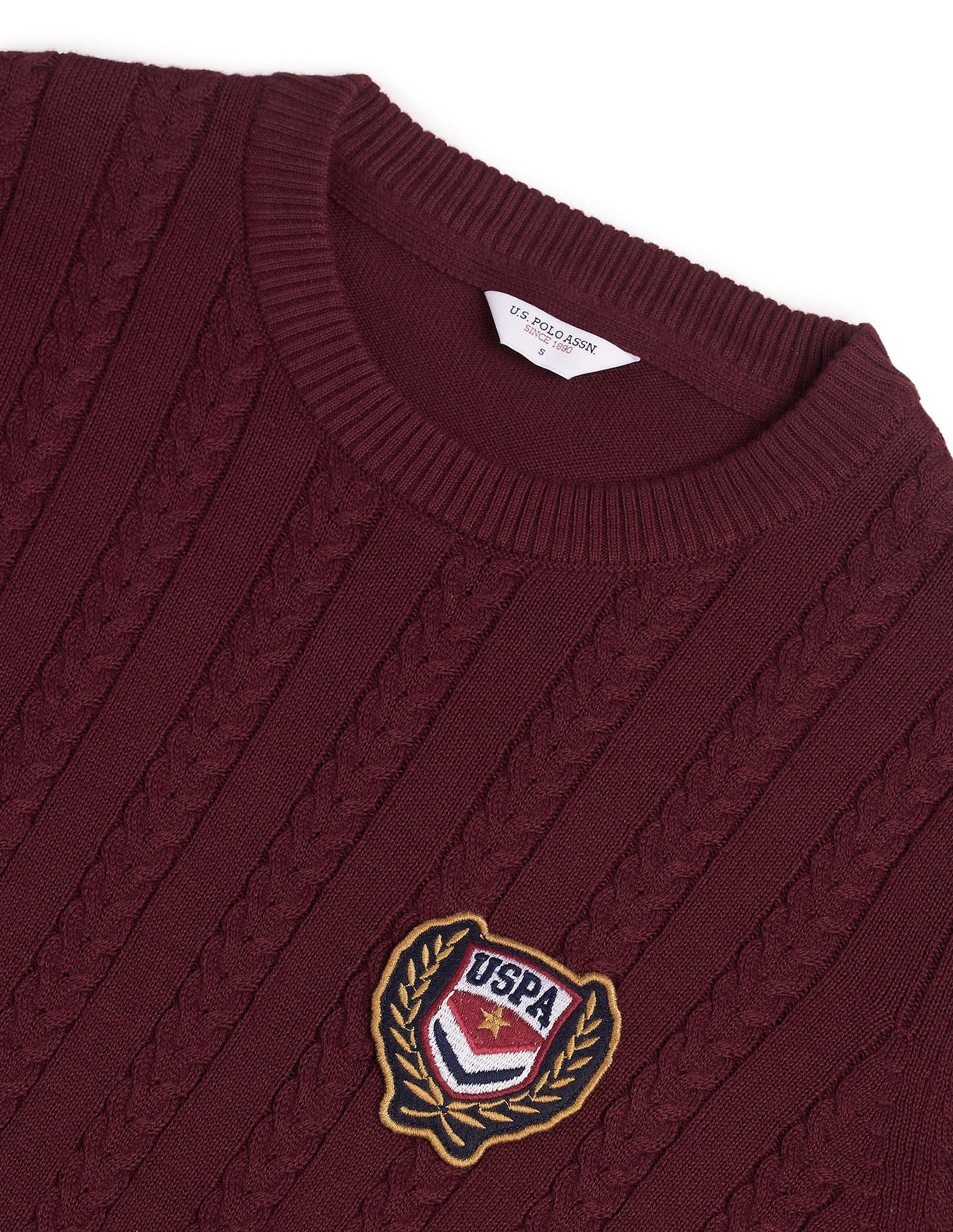 Crew Neck Cable Knit Sweater Red - U.S. Polo Assn. India | Large