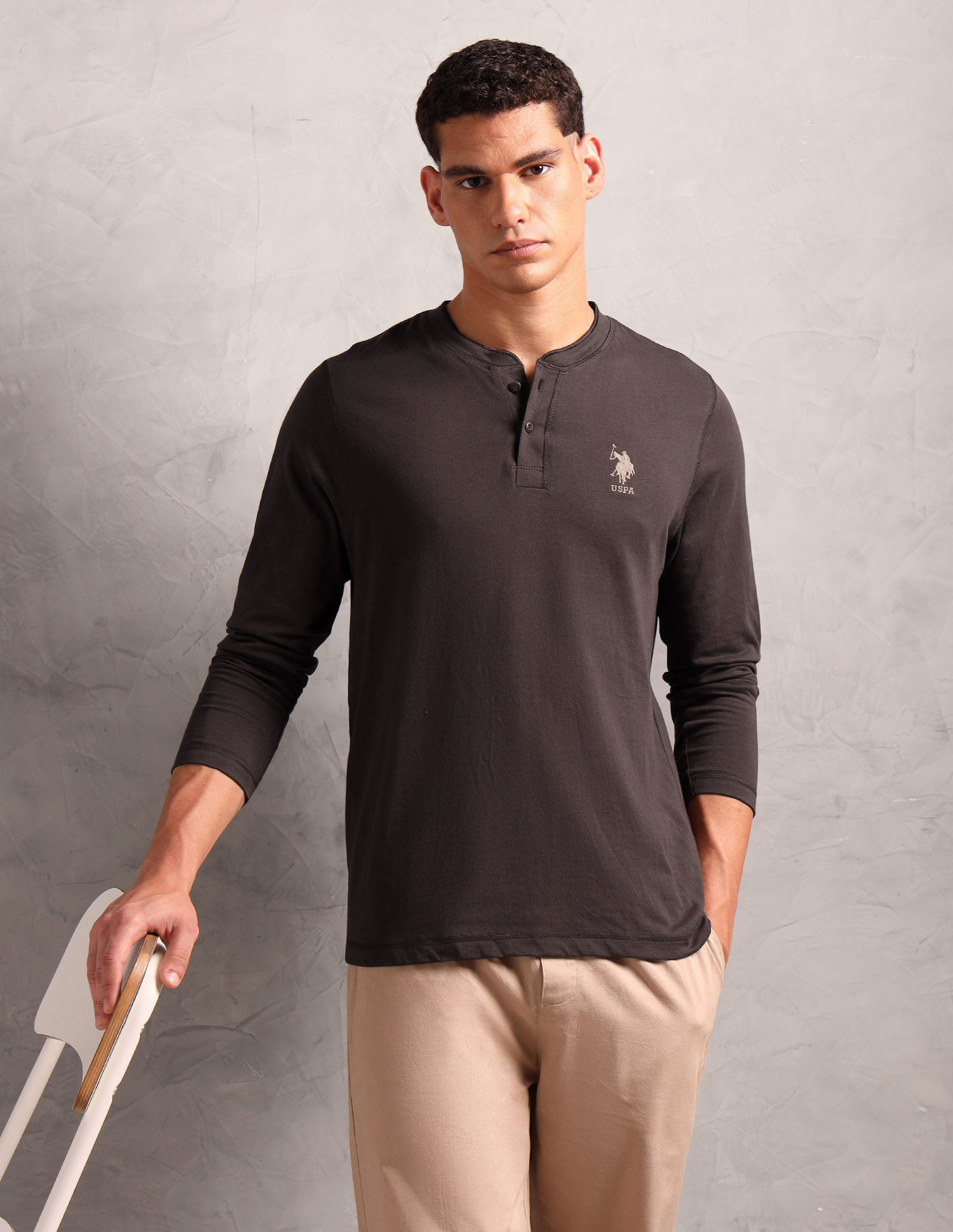 Pure Cotton I694 Lounge Henley T-Shirt - Pack Of 1 Choco - U.S. POLO ASSN. | Large