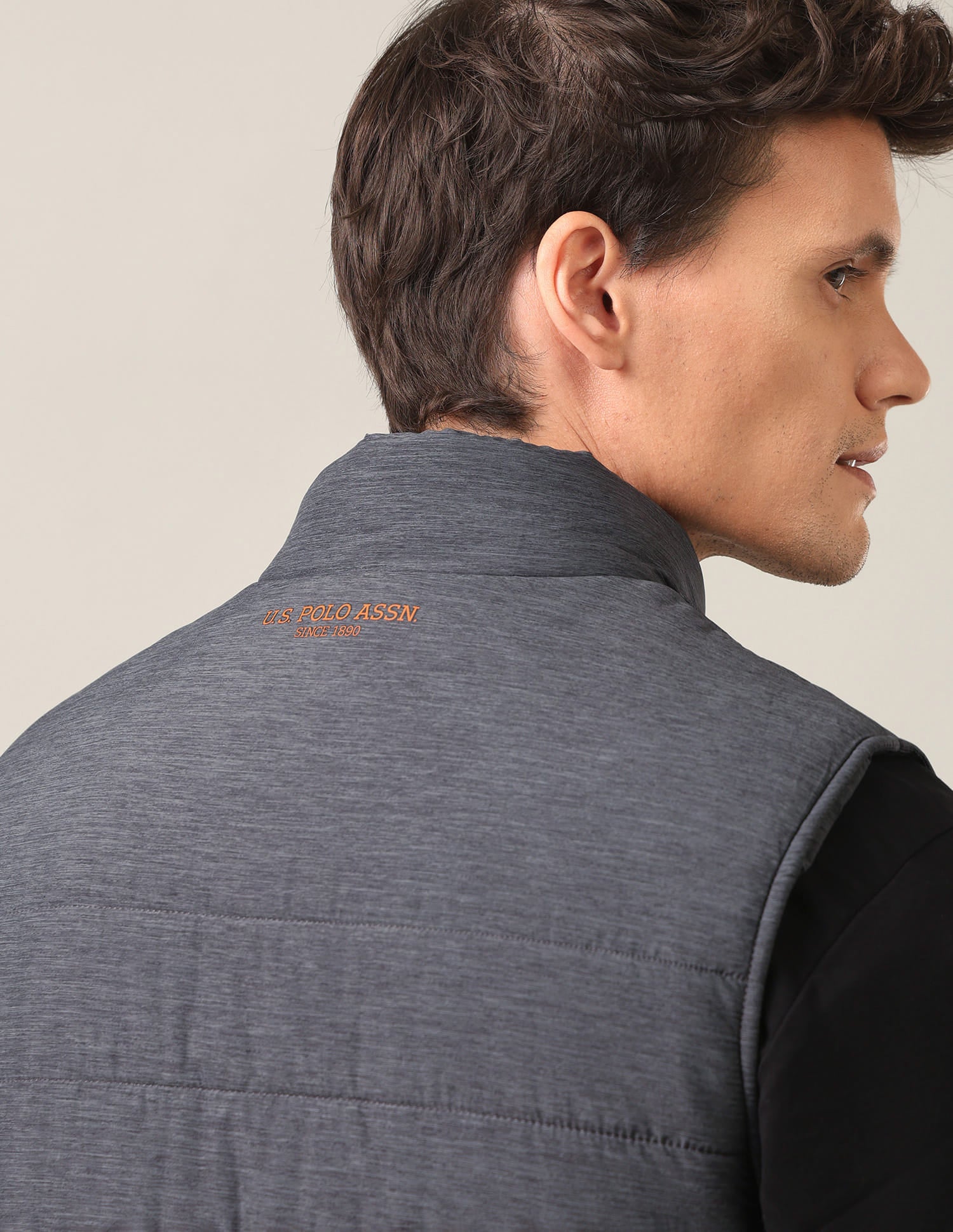 High Neck Sleeveless Solid Padded Jacket Grey - U.S. Polo Assn. India | Large