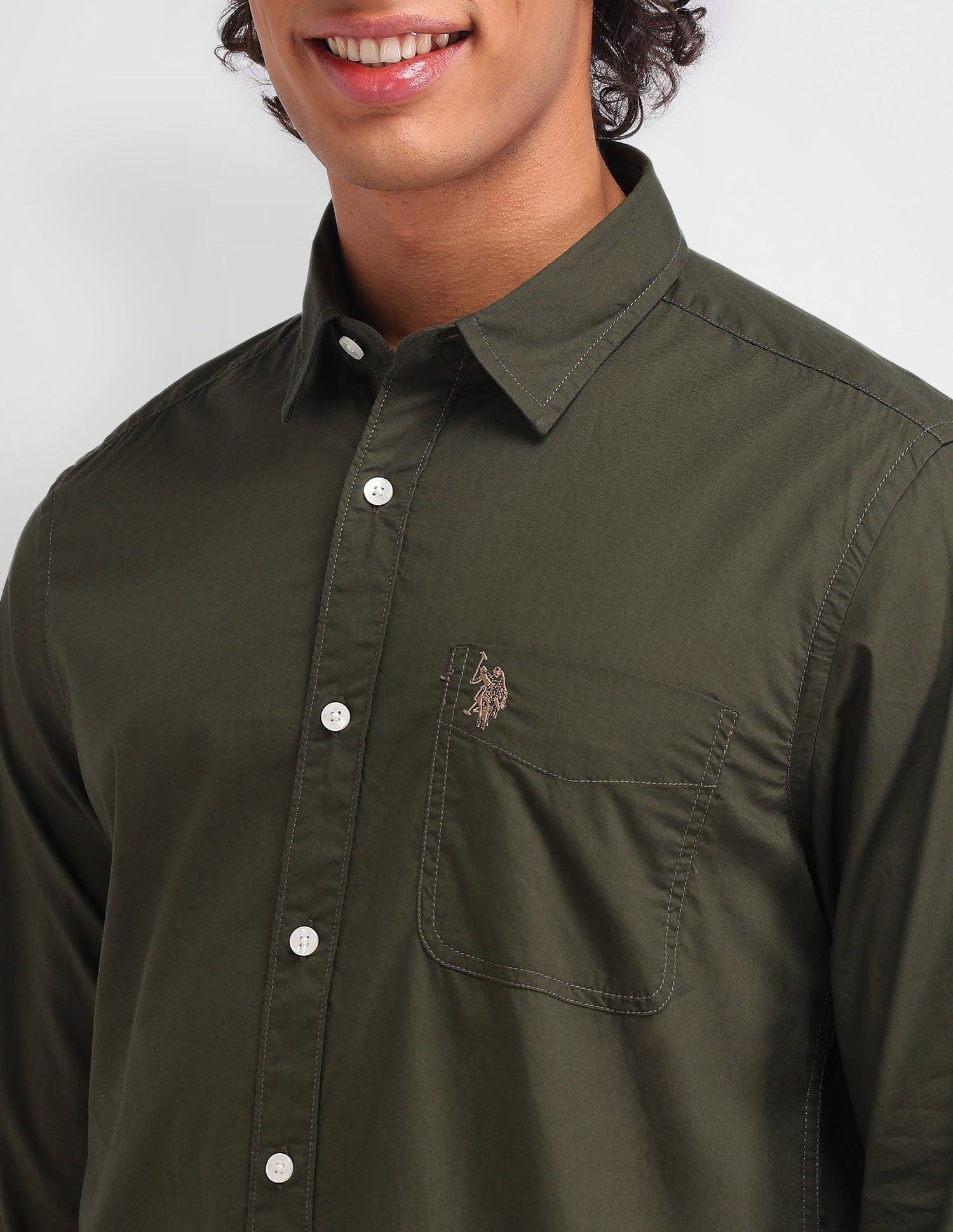 Solid Pattern Twill Shirt Olive - U.S. Polo Assn. India | Large