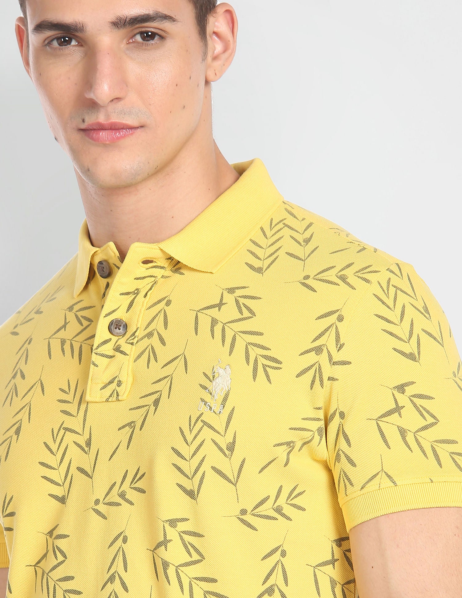 Slim Fit Floral Print Polo Shirt Mustard - U.S. POLO ASSN. | Large