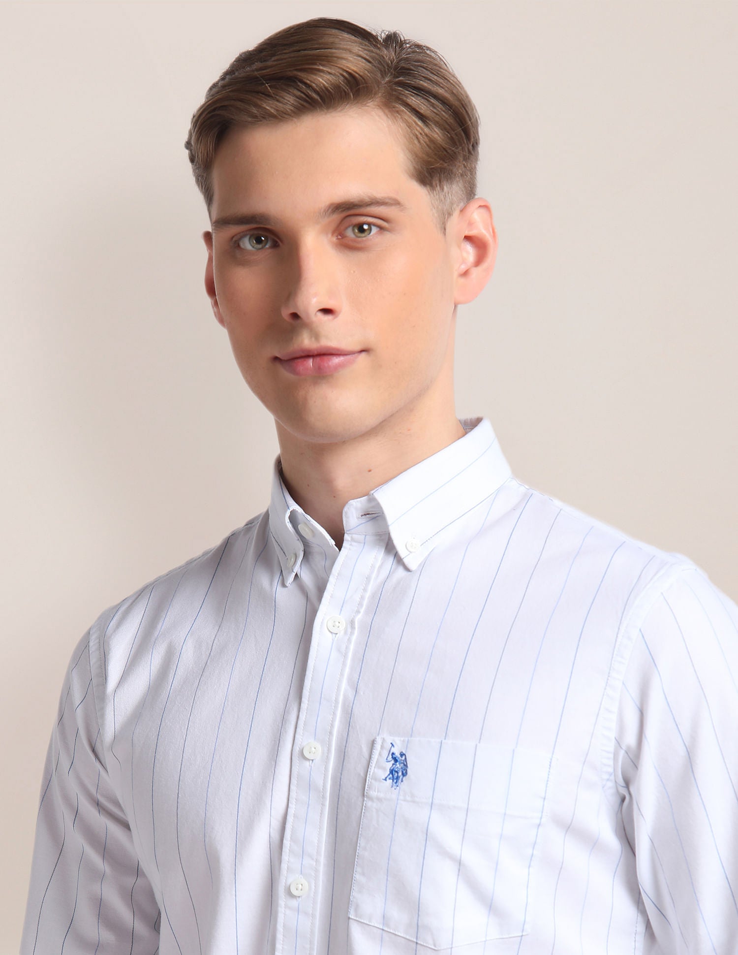 Cotton Stretch Vertical Stripe Shirt White - U.S. Polo Assn. India | Large
