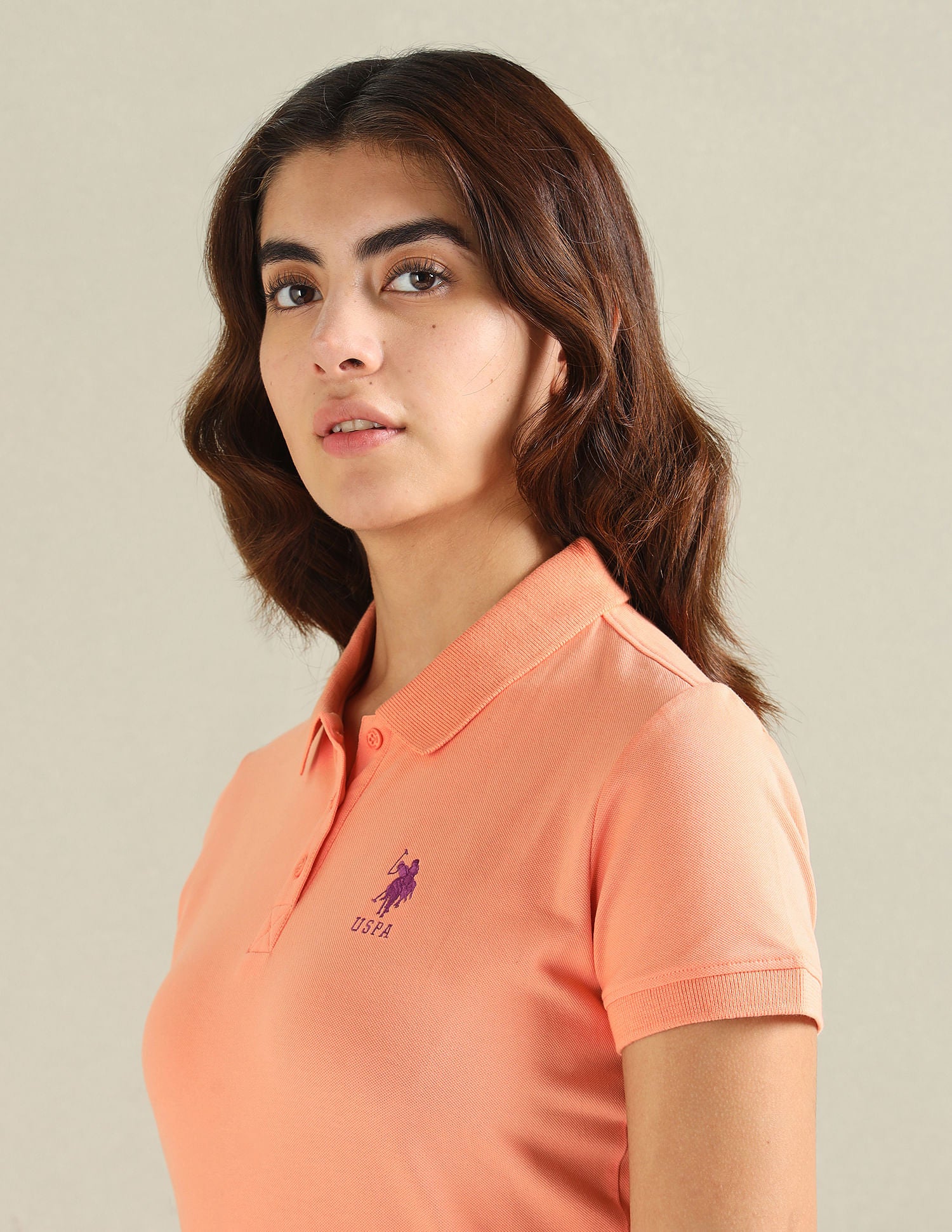Cotton Stretch Logo Polo Shirt Peach - U.S. Polo Assn. India | Large