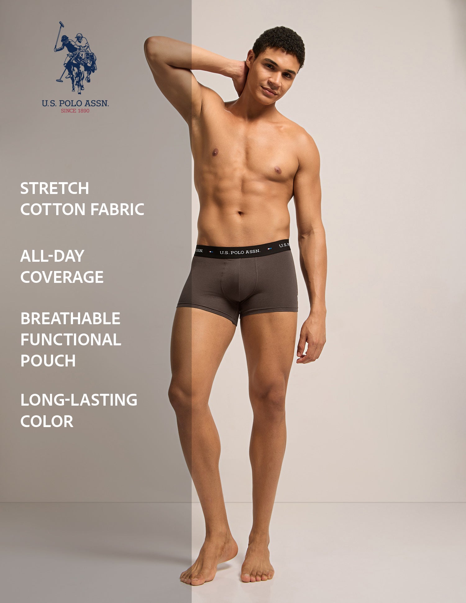 Breathable Cotton Stretch OET25 Trunks - Pack of 3 Java|Bettle|Forest River - U.S. Polo Assn. India | Large