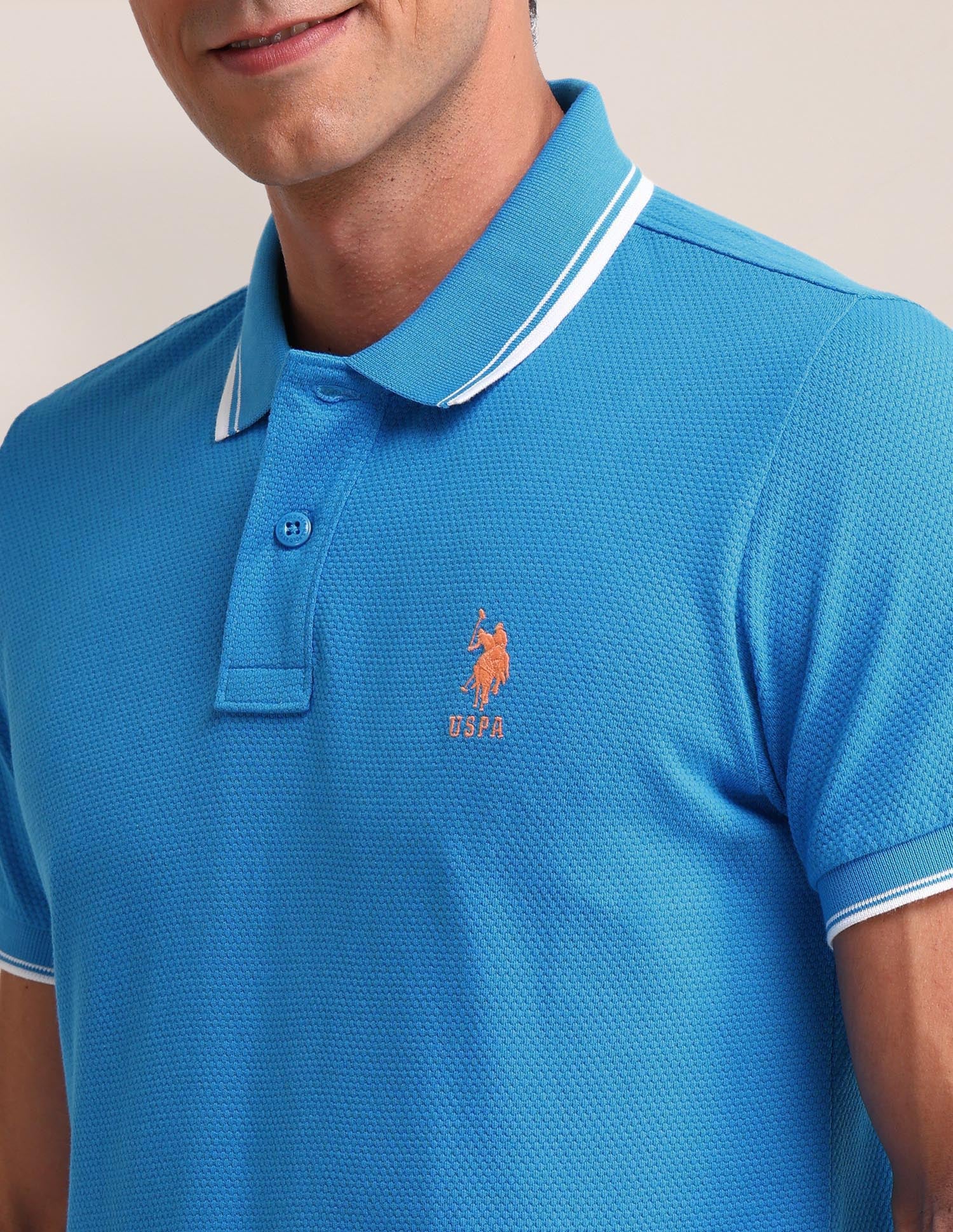 Solid Slim Fit Polo Shirt Blue - U.S. Polo Assn. India | Large