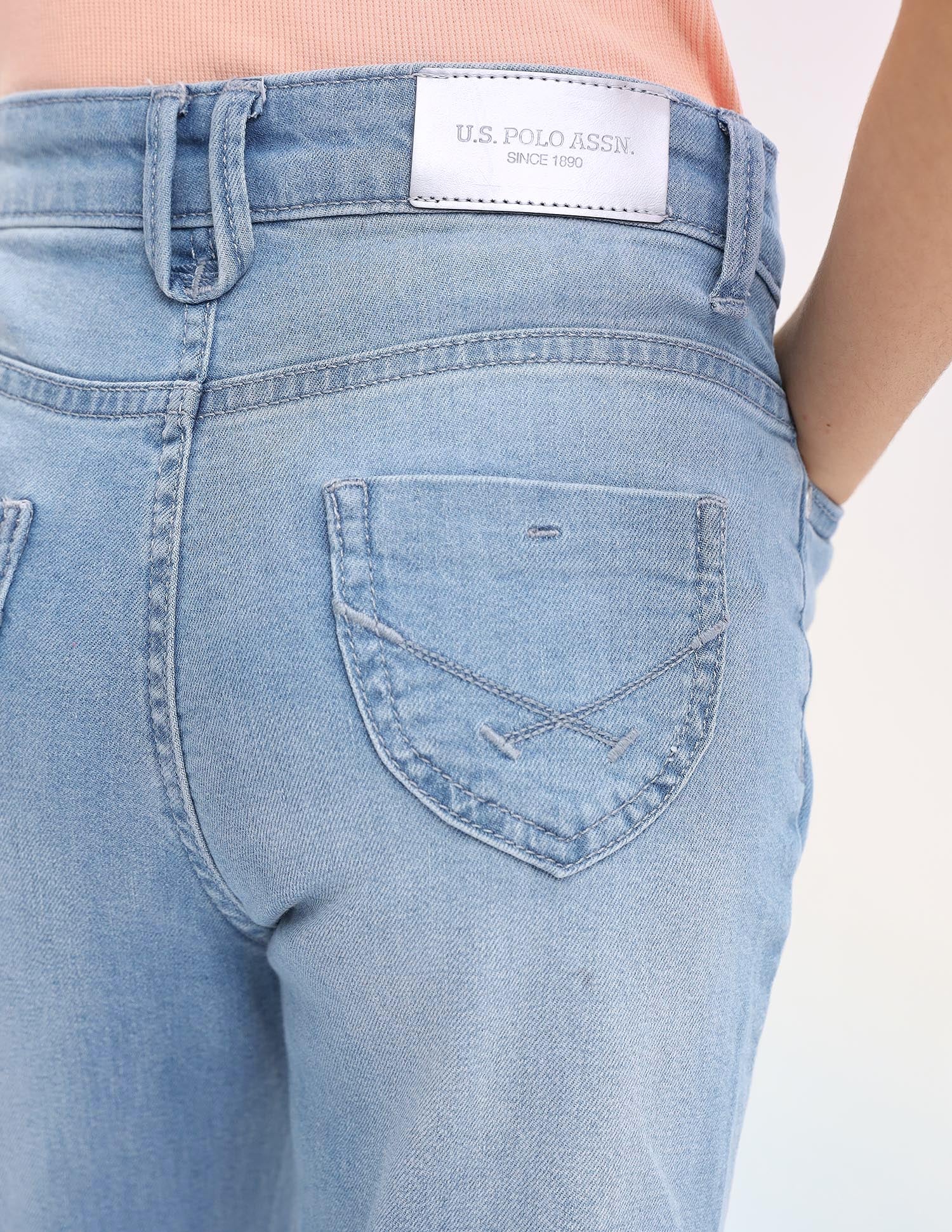 Girls Bootcut Fit Blue Jeans Light Blue - U.S. POLO ASSN. | Large