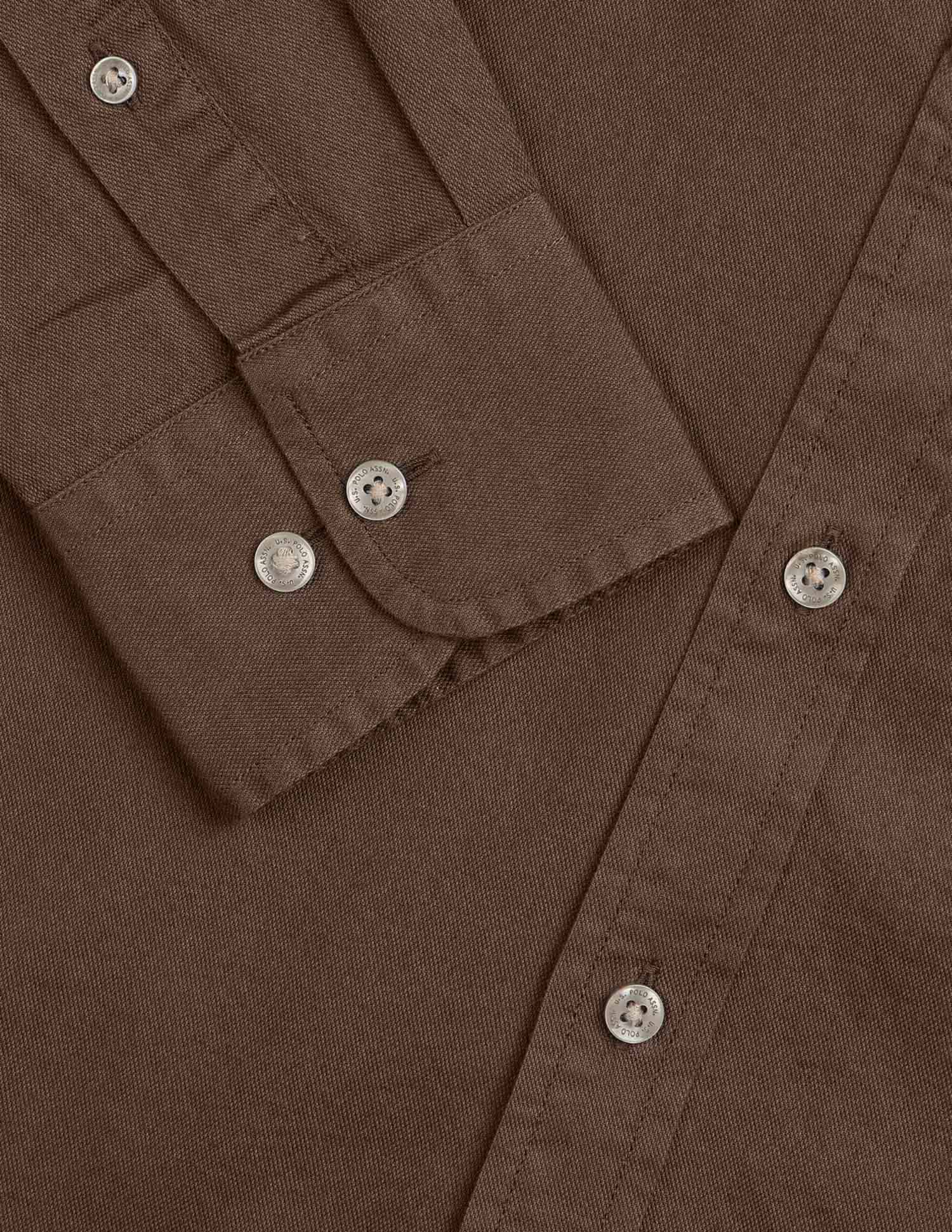 Pure Cotton Dobby Tailored Fit Shirt Brown - U.S. Polo Assn. India | Large
