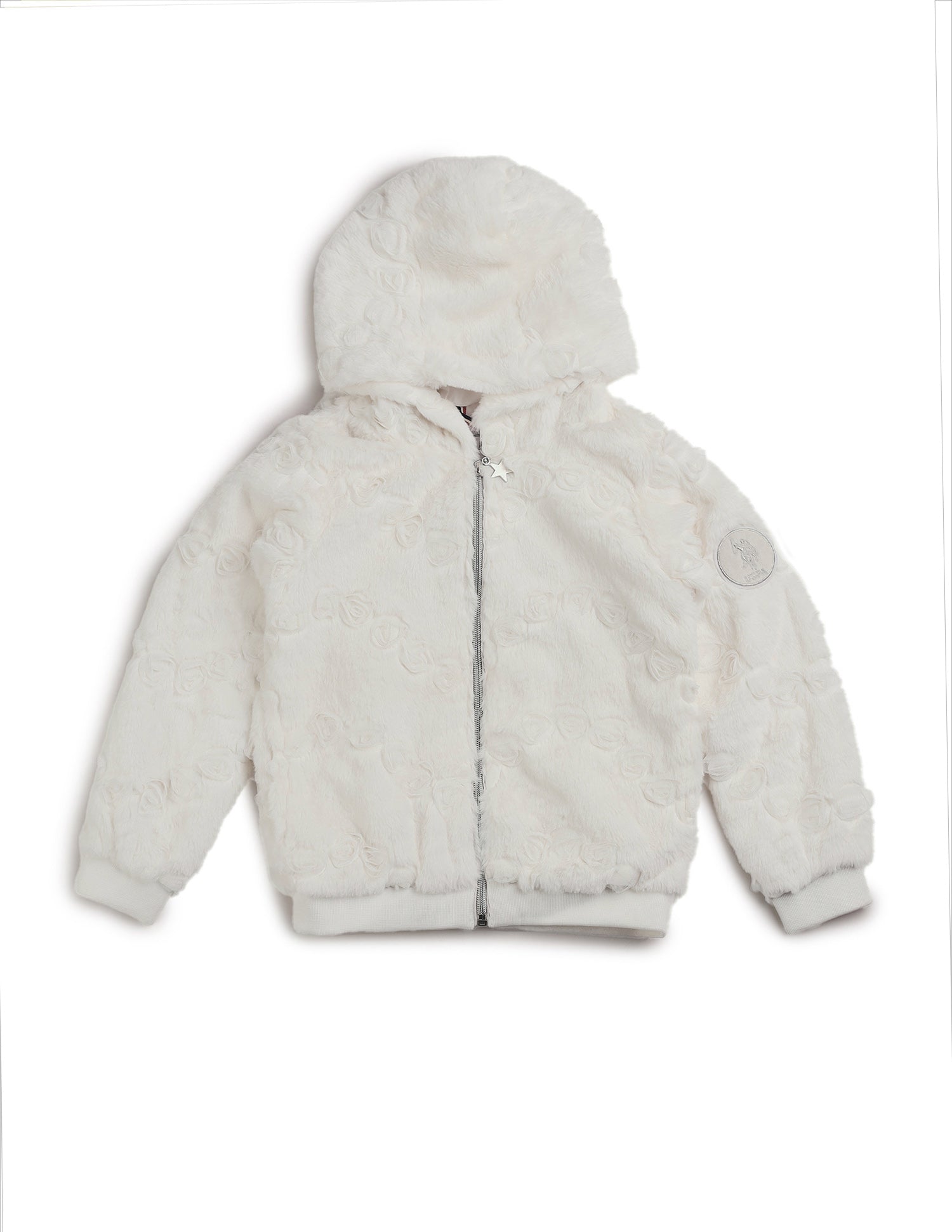 Girls Applique Roses Hooded Jacket Off White - U.S. POLO ASSN. | Large