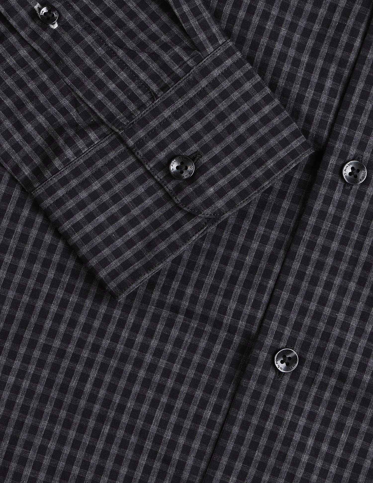 Pure Cotton Micro Checked Shirt Black - U.S. Polo Assn. India | Large