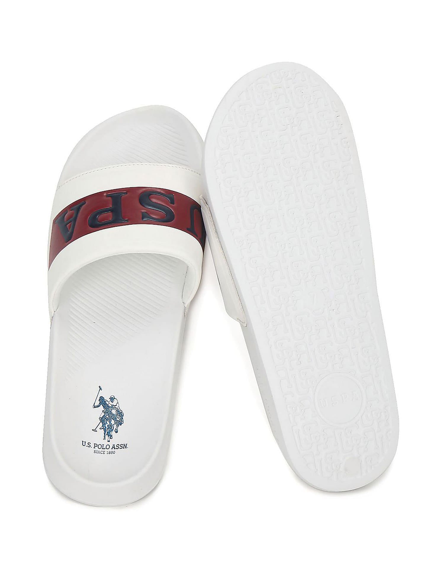 Men Brand Print Harvey 6.0 Slides White - U.S. Polo Assn. India | Large