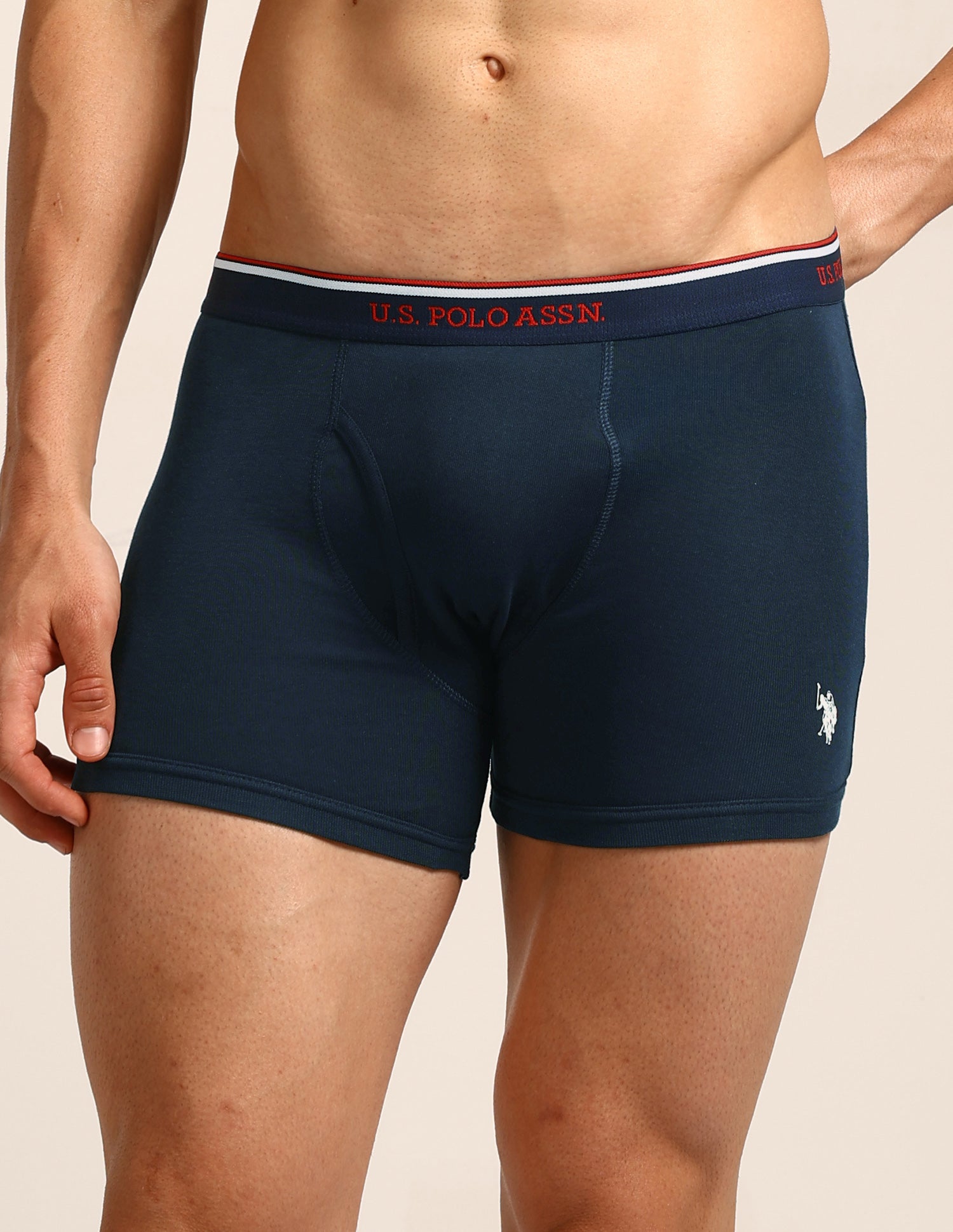 Mid Rise Solid 1667 Trunks - Pack Of 3 Black, Grey Melange and Navy - U.S. Polo Assn. India | Large