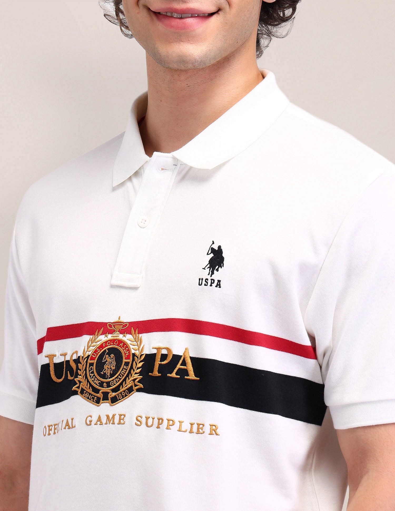 Printed Slim Fit Polo Shirt White - U.S. POLO ASSN. | Large