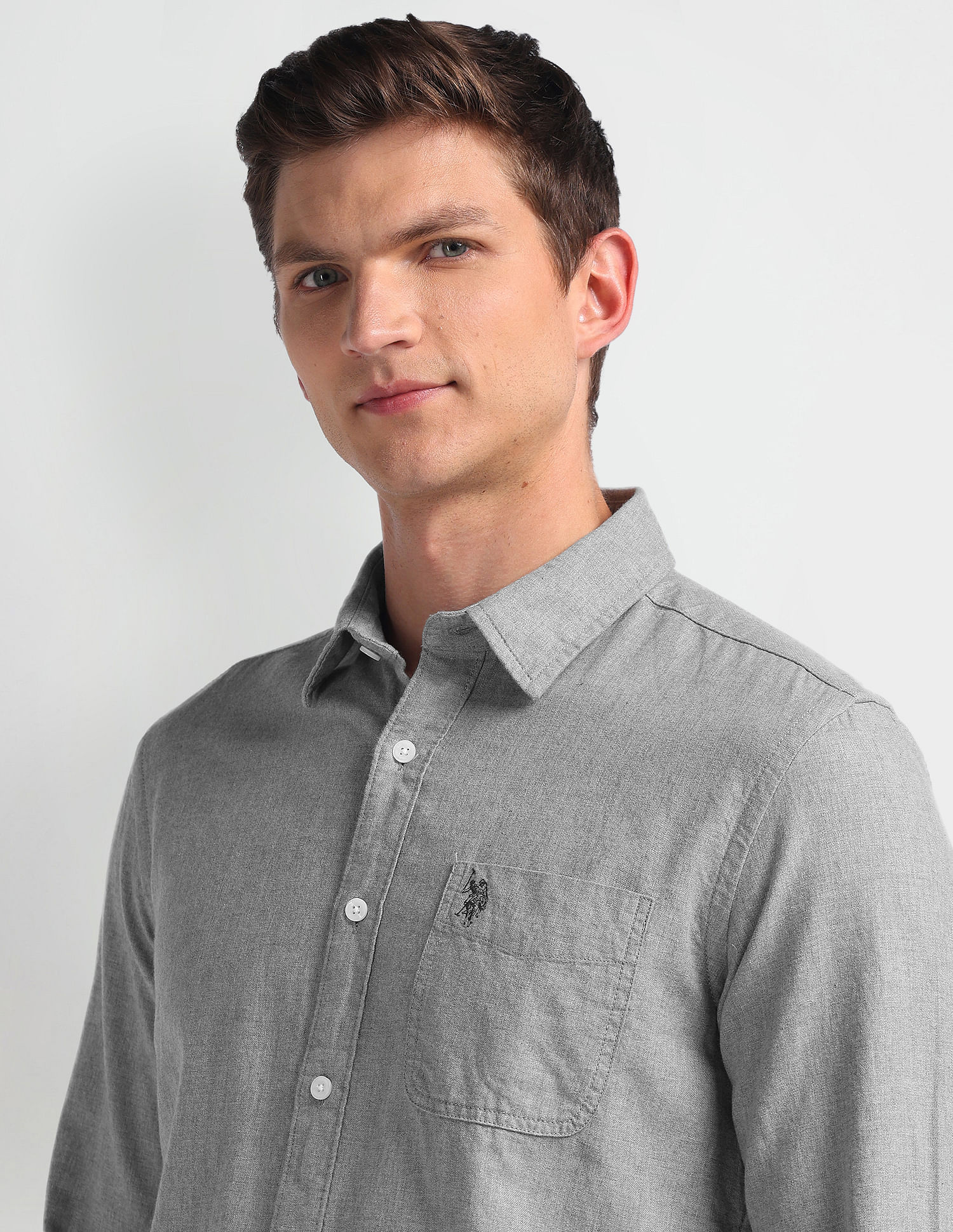 Pure Cotton Slim Fit Shirt Grey - U.S. Polo Assn. India | Large