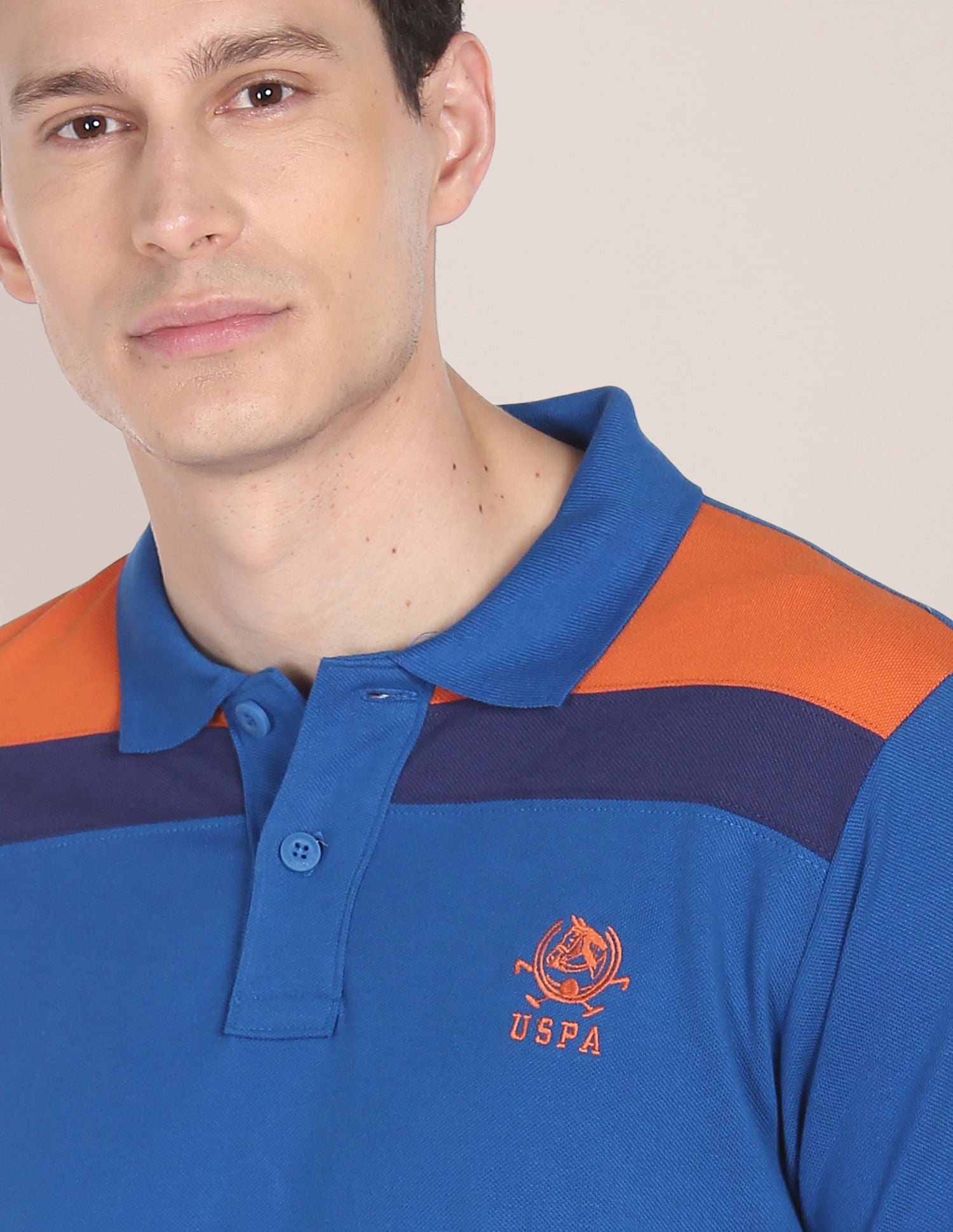 Panelled Colour Block Polo Shirt Dark Blue - U.S. Polo Assn. India | Large