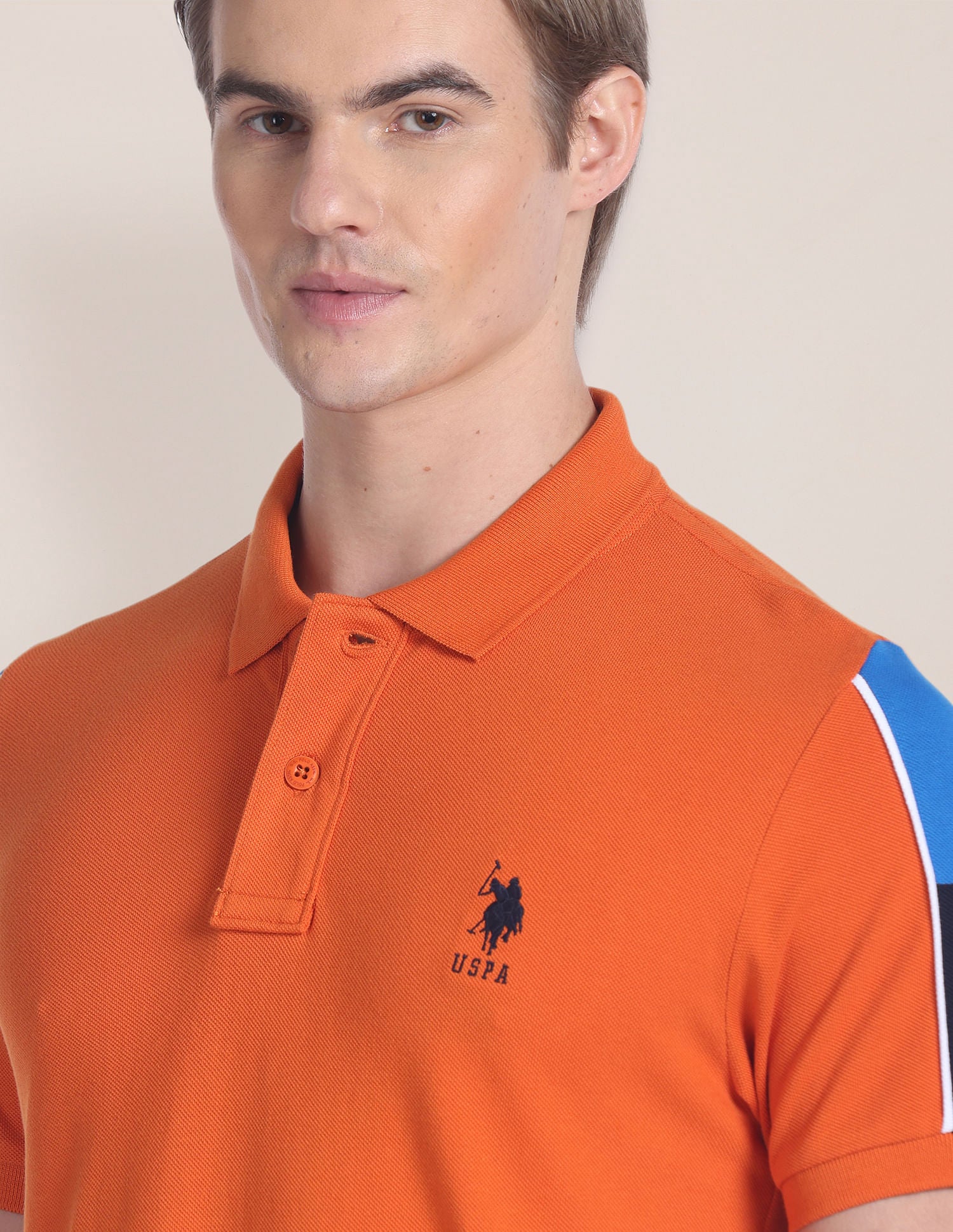 Panelled Sleeve Solid Polo Shirt Orange - U.S. POLO ASSN. | Large