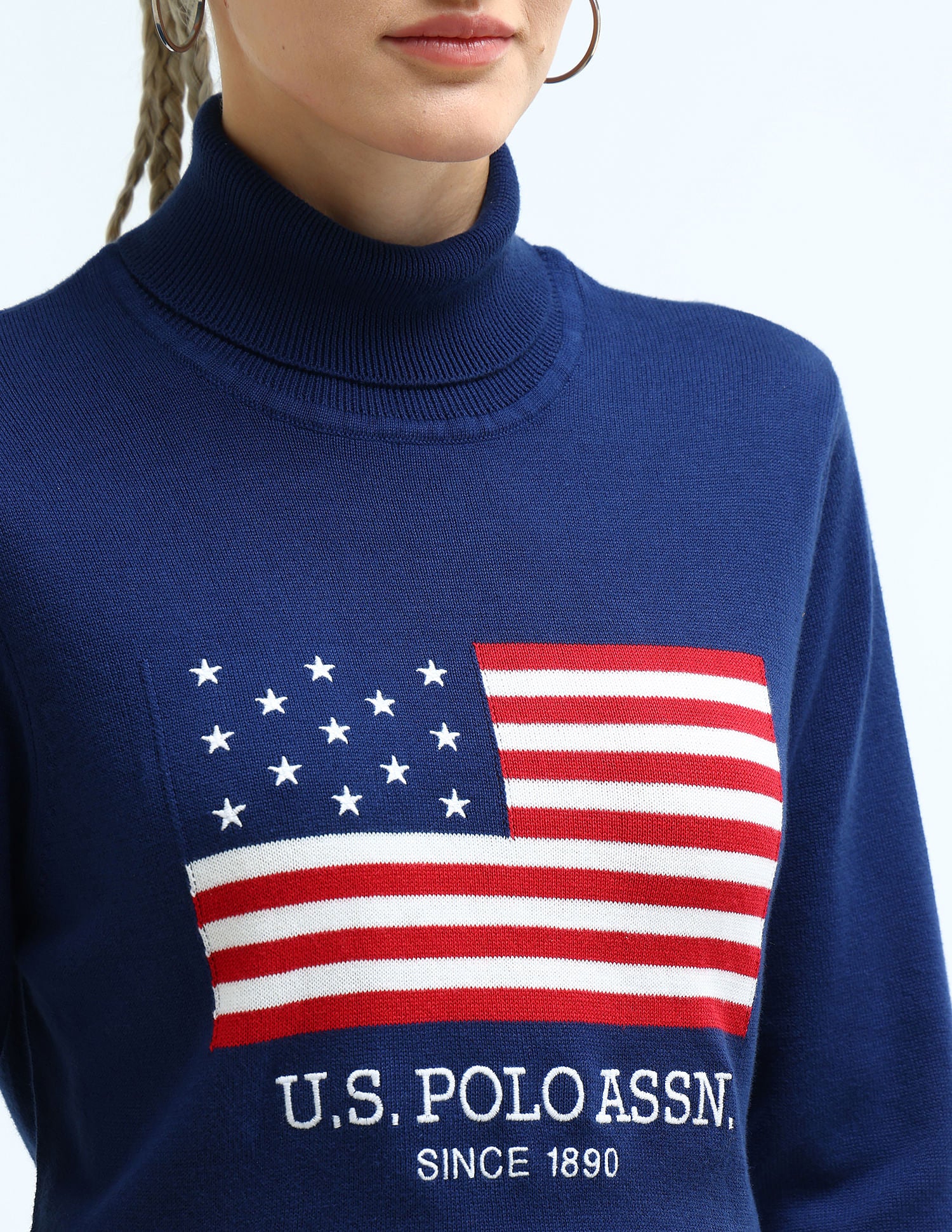 Brand Printed Turtle Neck Sweater Navy - U.S. Polo Assn. India | Large
