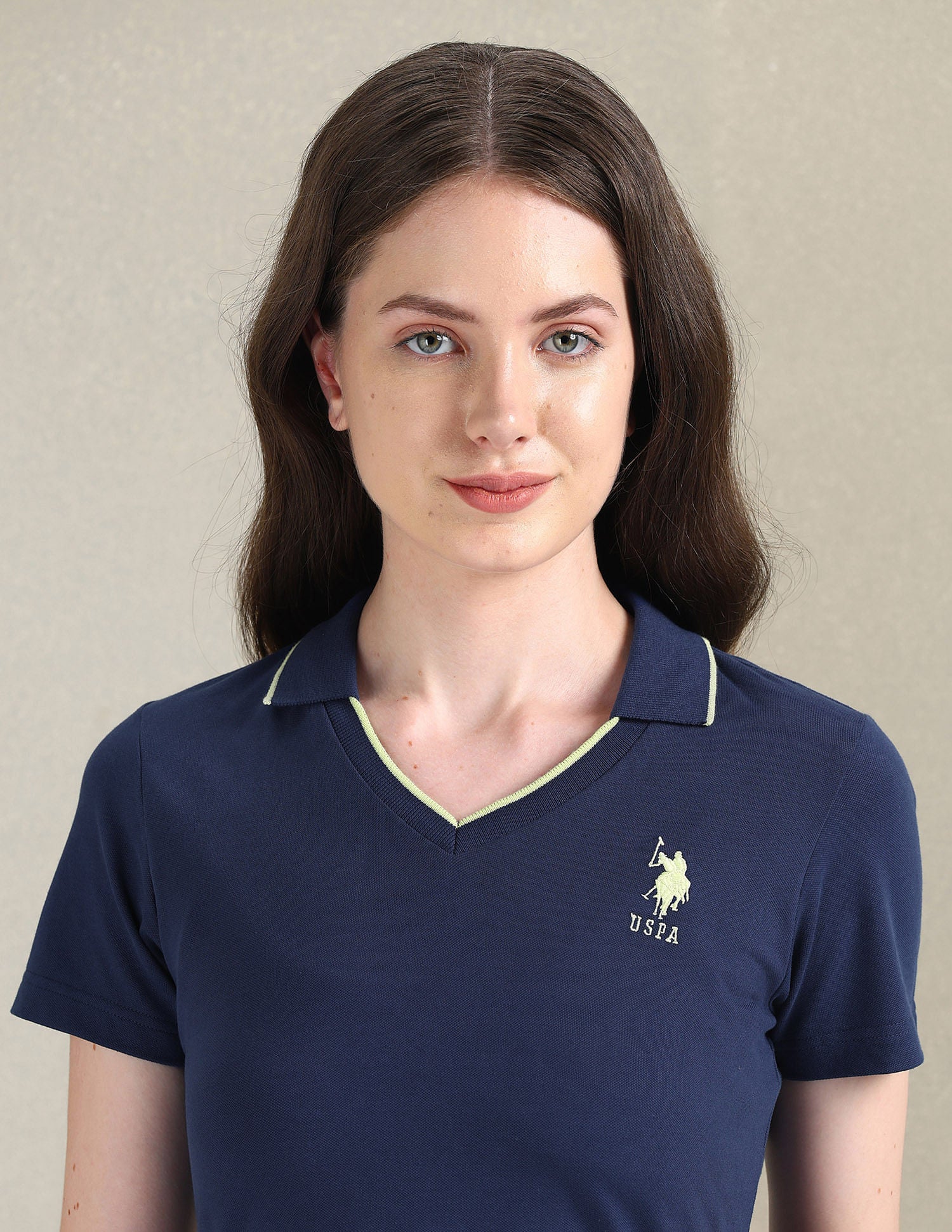 Tipped V-Neck Solid Polo Shirt Navy - U.S. POLO ASSN. | Large
