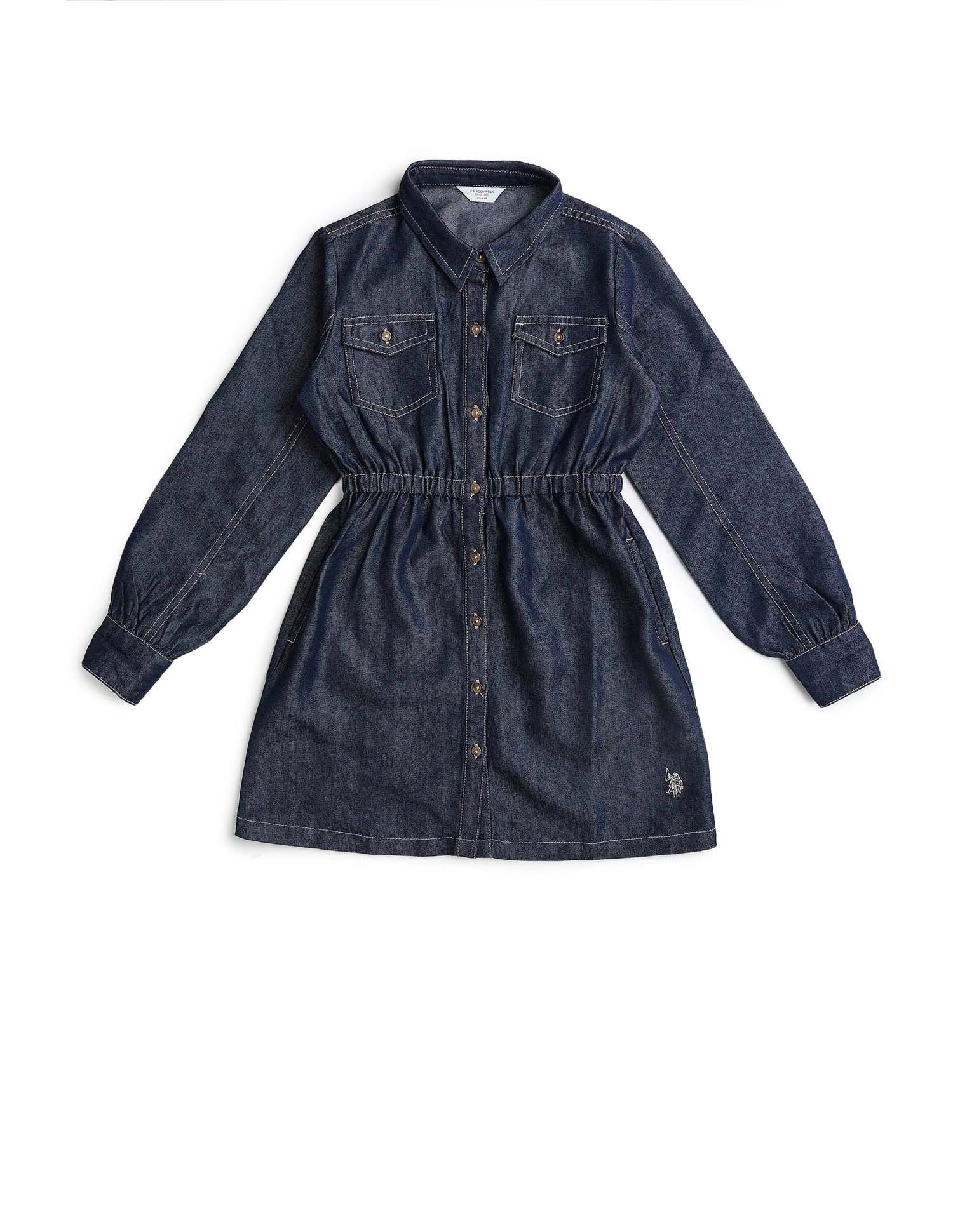Girls Solid Shirt Dress Blue - U.S. POLO ASSN. | Large