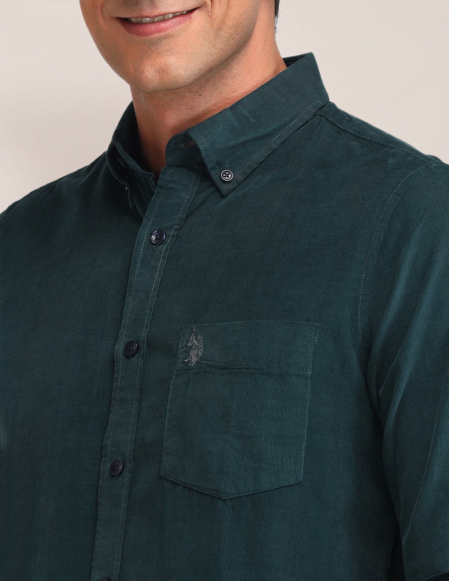 Tailored Fit Corduroy Shirt Dark Green - U.S. Polo Assn. India | Large