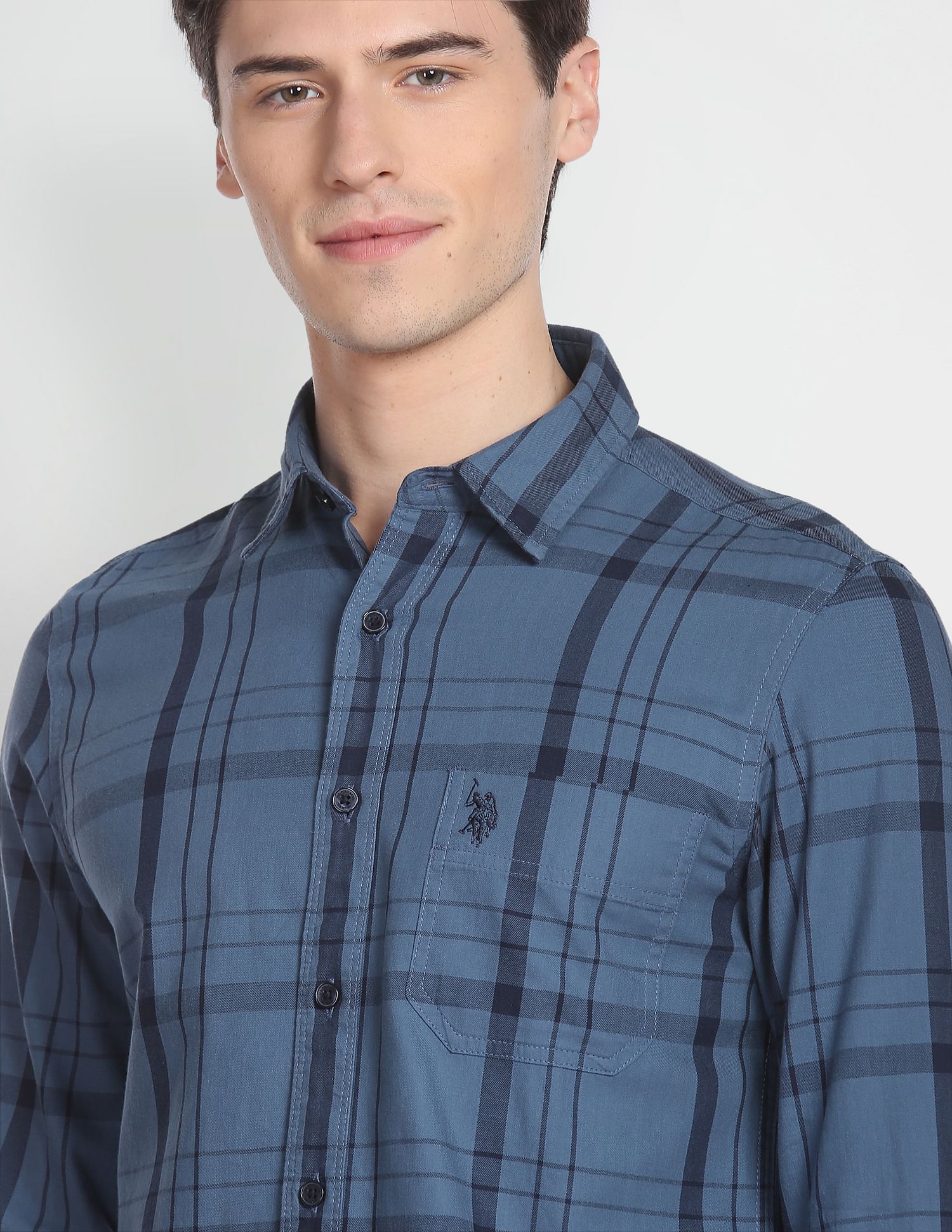 Tartan Check Cotton Twill Formal Shirt Blue - U.S. POLO ASSN. | Large