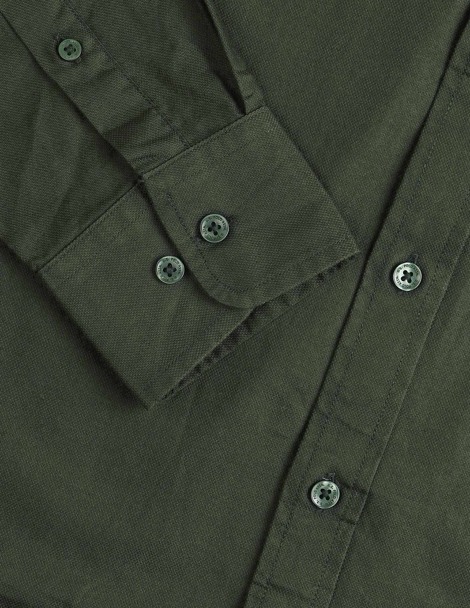 Tailored Fit Pure Cotton Shirt Dark Olive - U.S. Polo Assn. India | Large