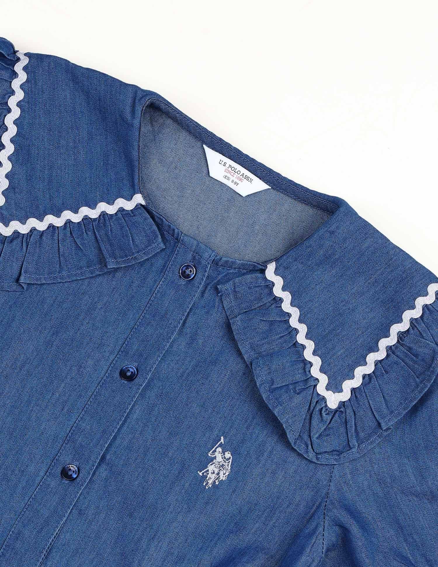 Girls Peter Pan Collar A-Line Dress Light Indigo - U.S. POLO ASSN. | Large