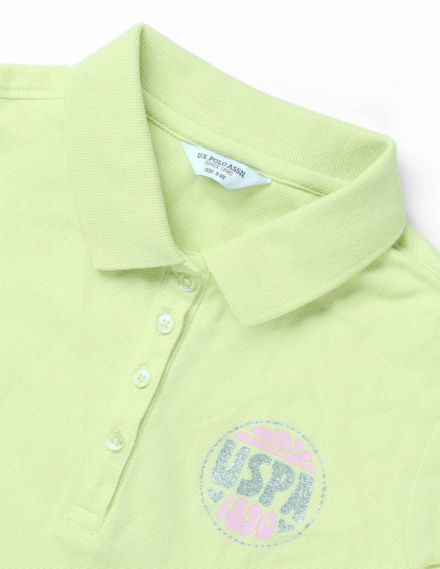 Girls Brand Printed Relaxed Fit Polo Shirt Yellow - U.S. POLO ASSN. | Large