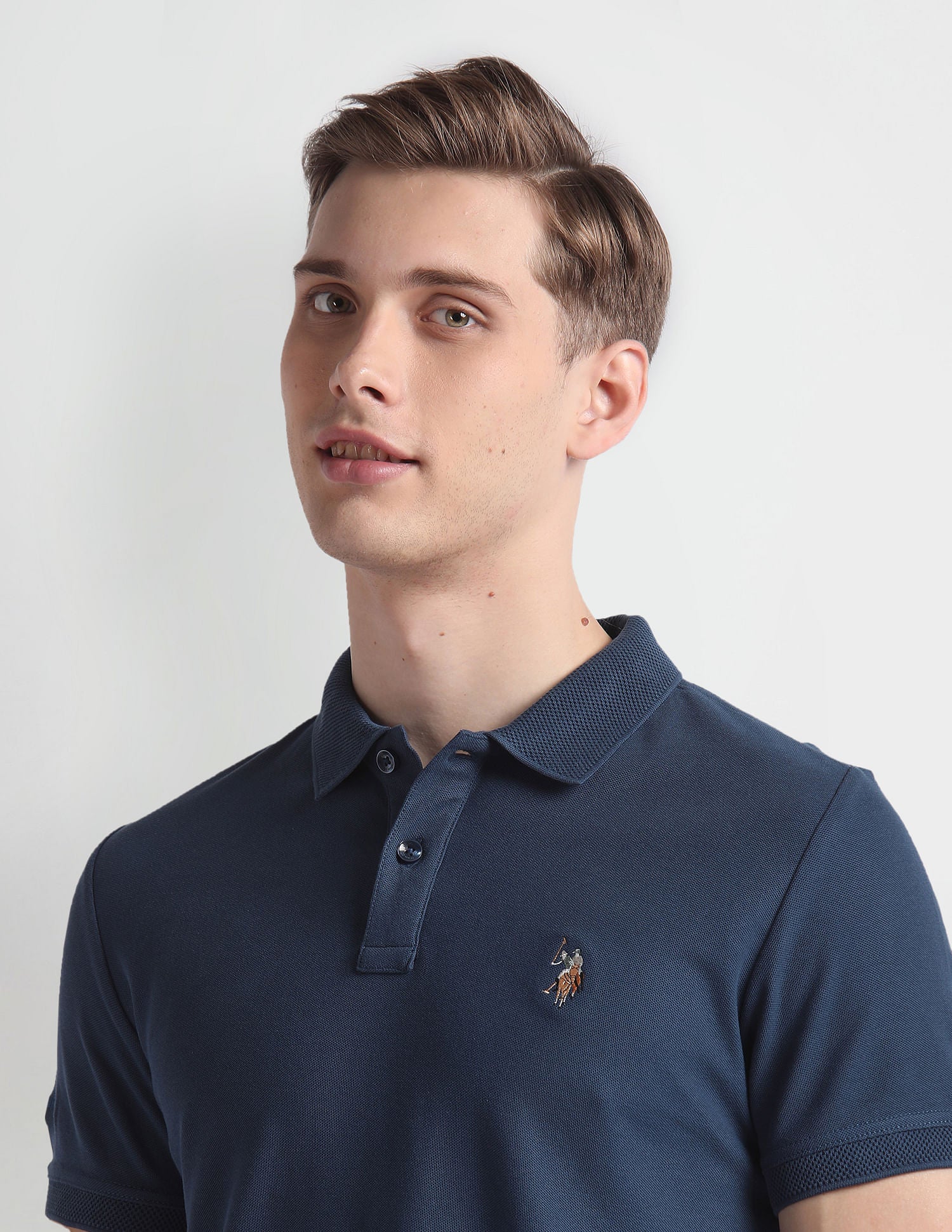Patterned Collar Cotton Polo Shirt Blue - U.S. Polo Assn. India | Large