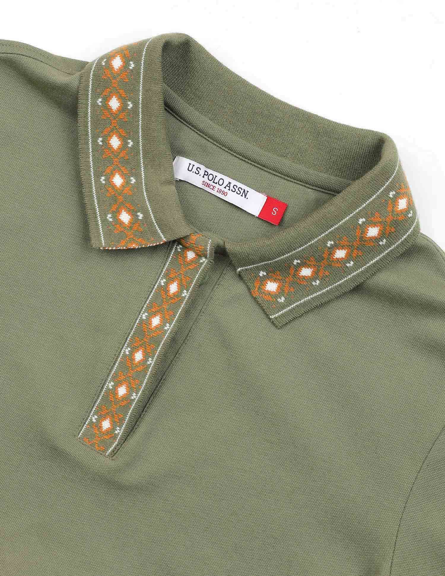 Jacquard Collar Polo Shirt Light Olive - U.S. POLO ASSN. | Large
