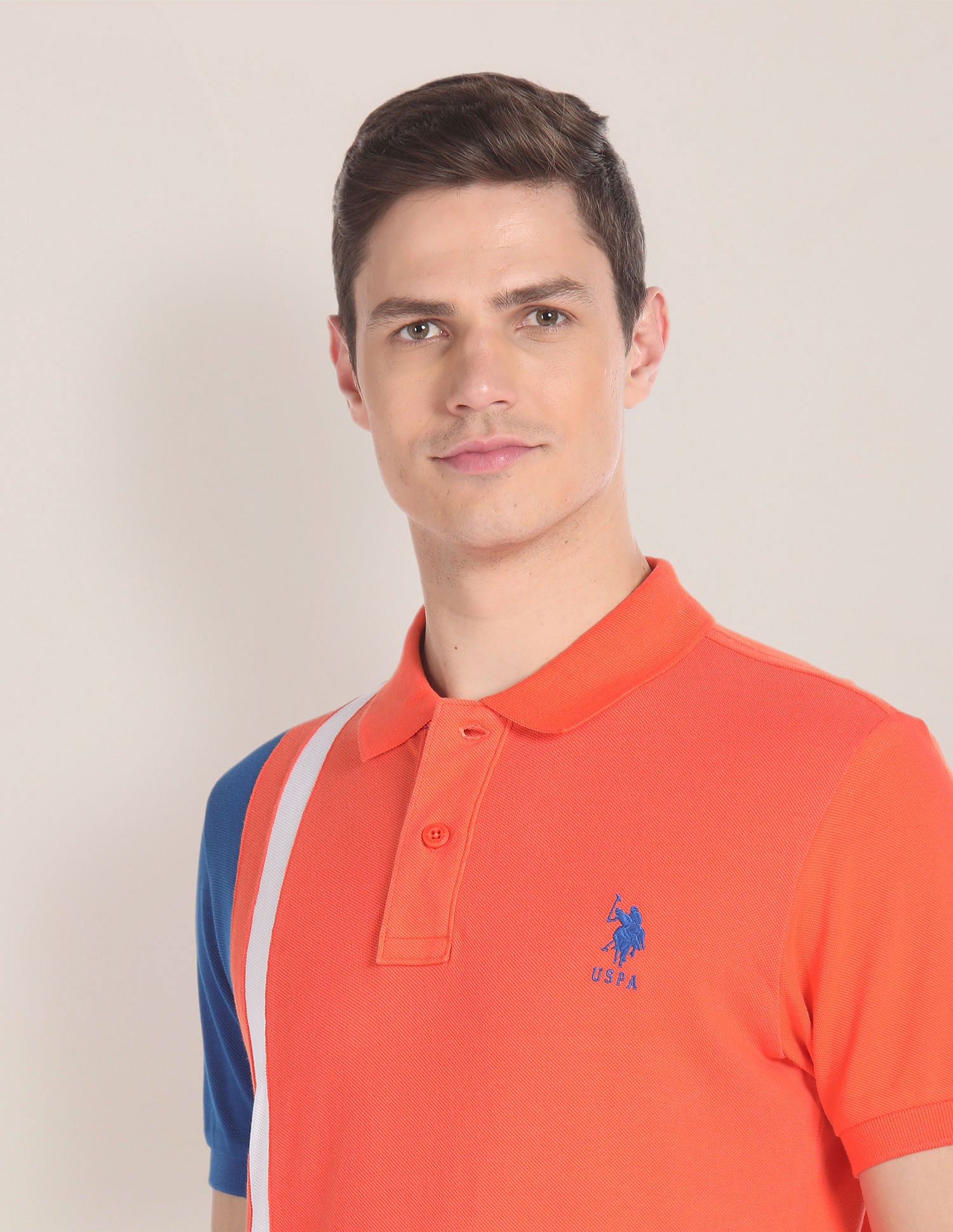 Colour Block Cotton Polo Shirt Orange - U.S. Polo Assn. India | Large