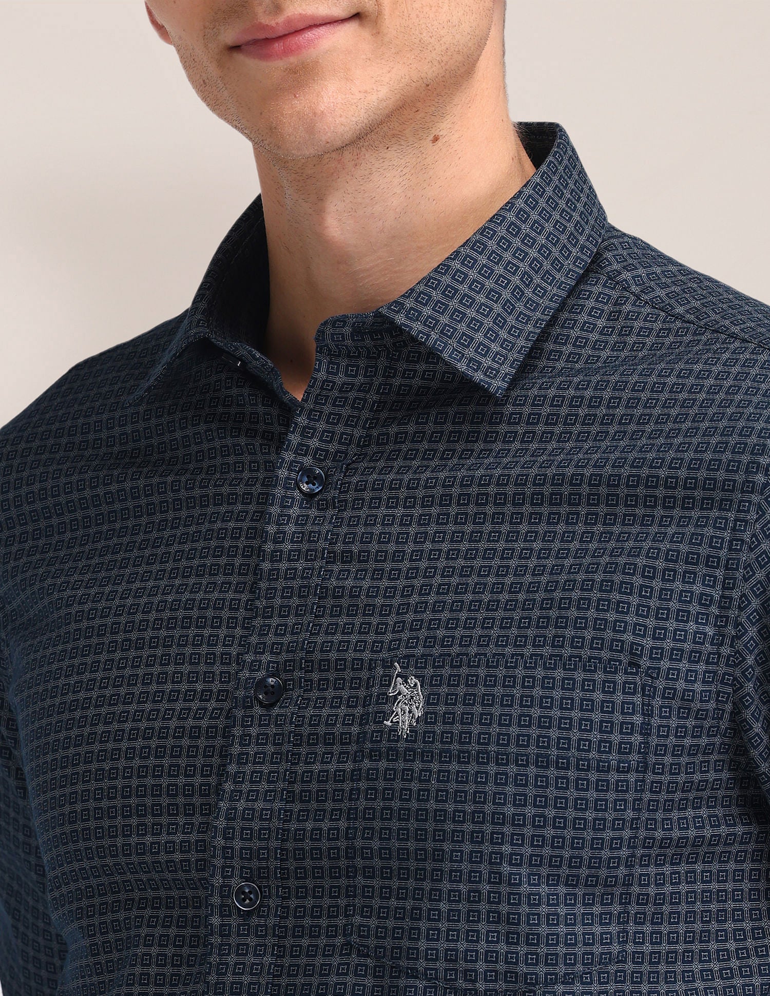 Tailored Fit Printed Shirt Blue - U.S. Polo Assn. India | Large