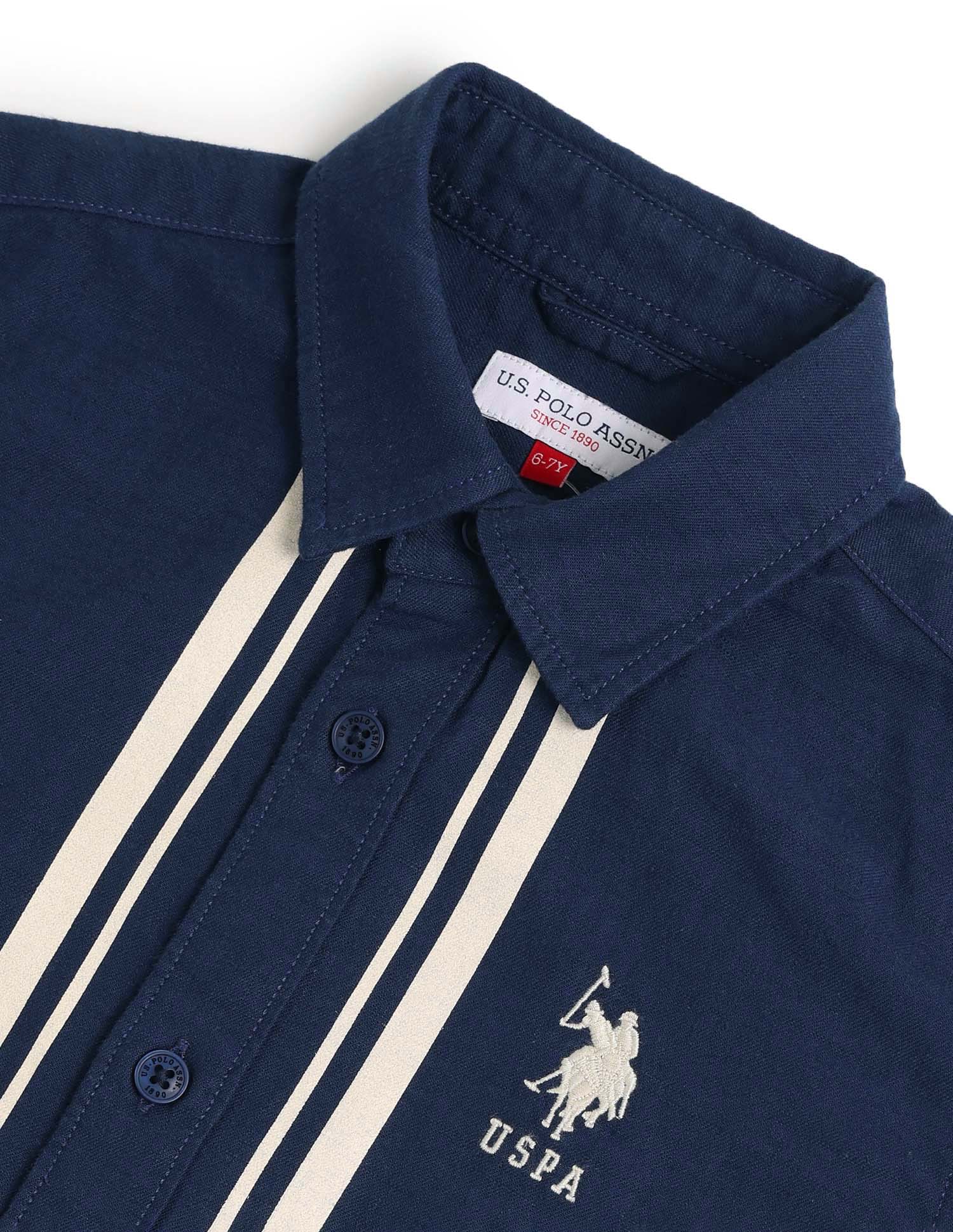 Boys Vertical Striped Boxy Fit Shirt Navy - U.S. POLO ASSN. | Large