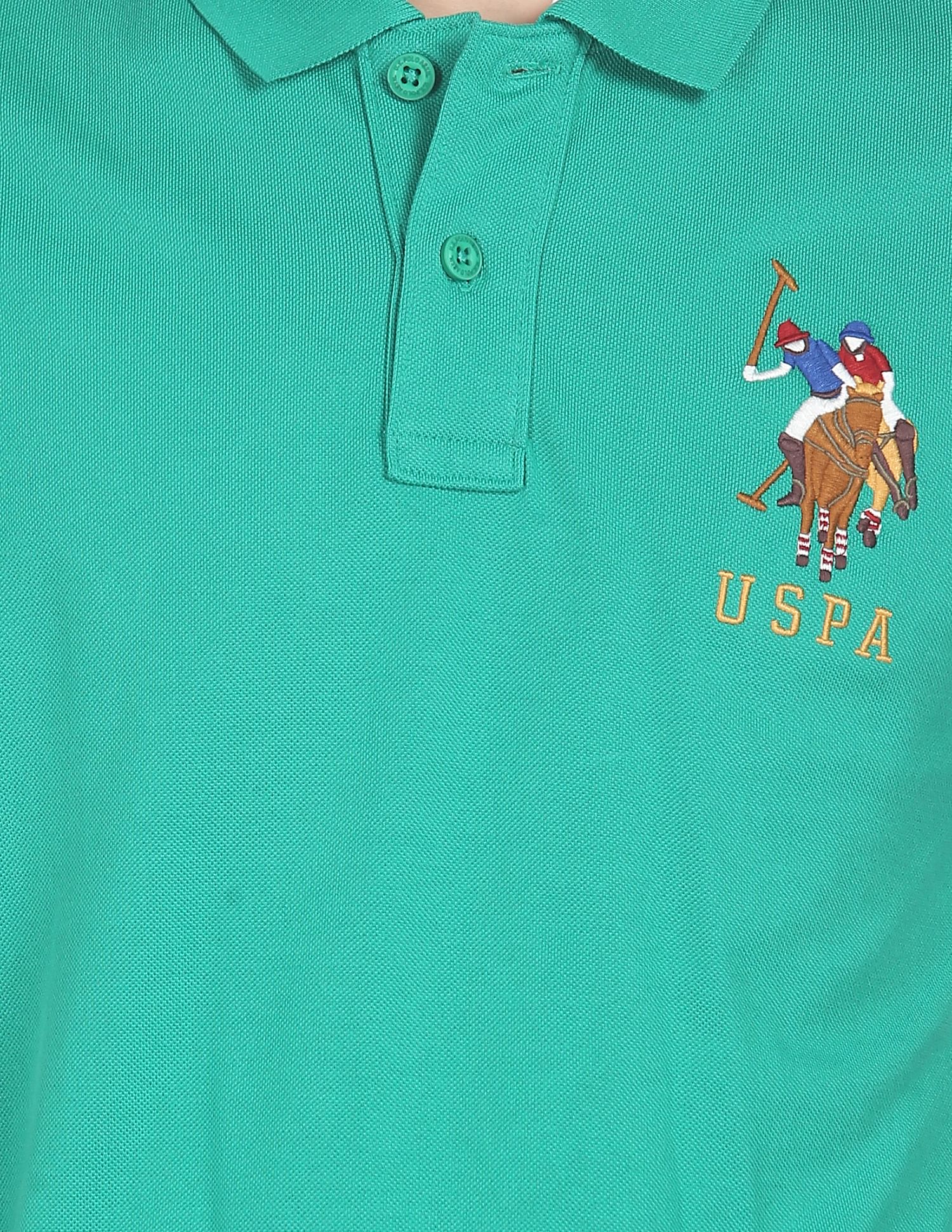 Men Teal Cotton Solid Polo Shirt Teal - U.S. POLO ASSN. | Large