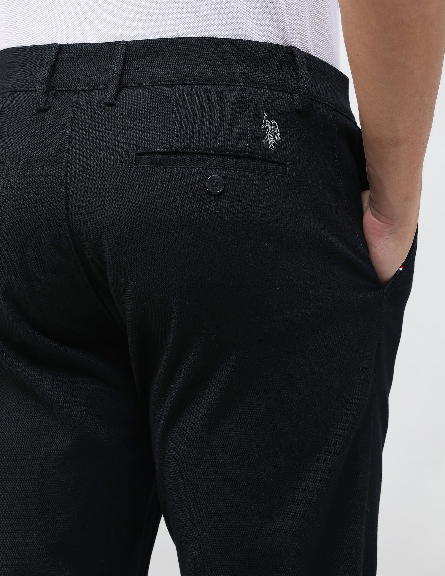 Riley Straight Fit Dobby Trousers Black - U.S. Polo Assn. India | Large