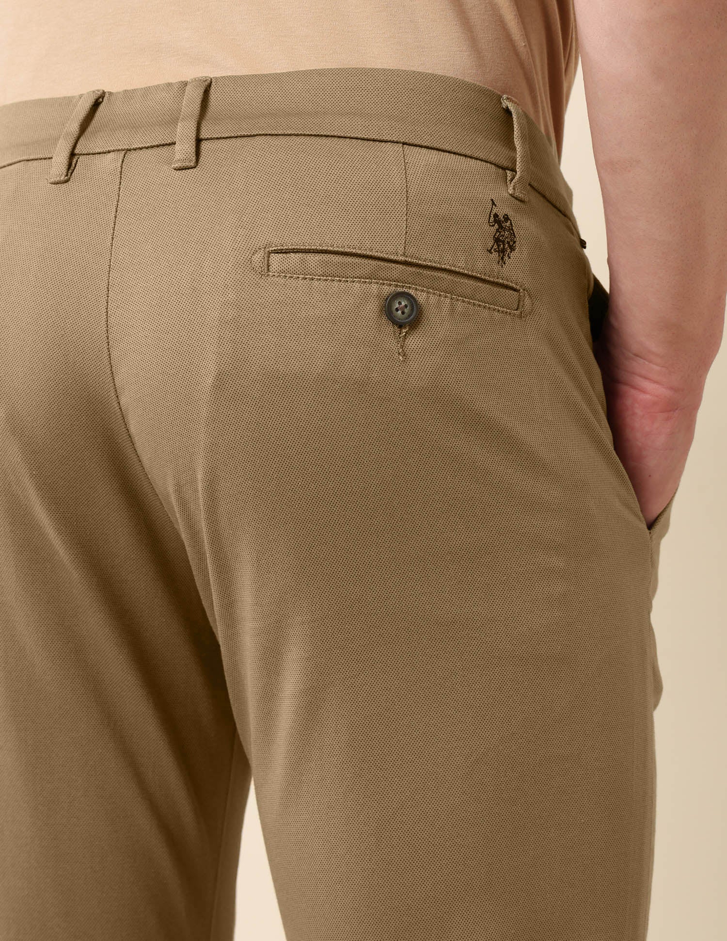 Textured Slim Fit Trousers Dark Khaki - U.S. Polo Assn. India | Large