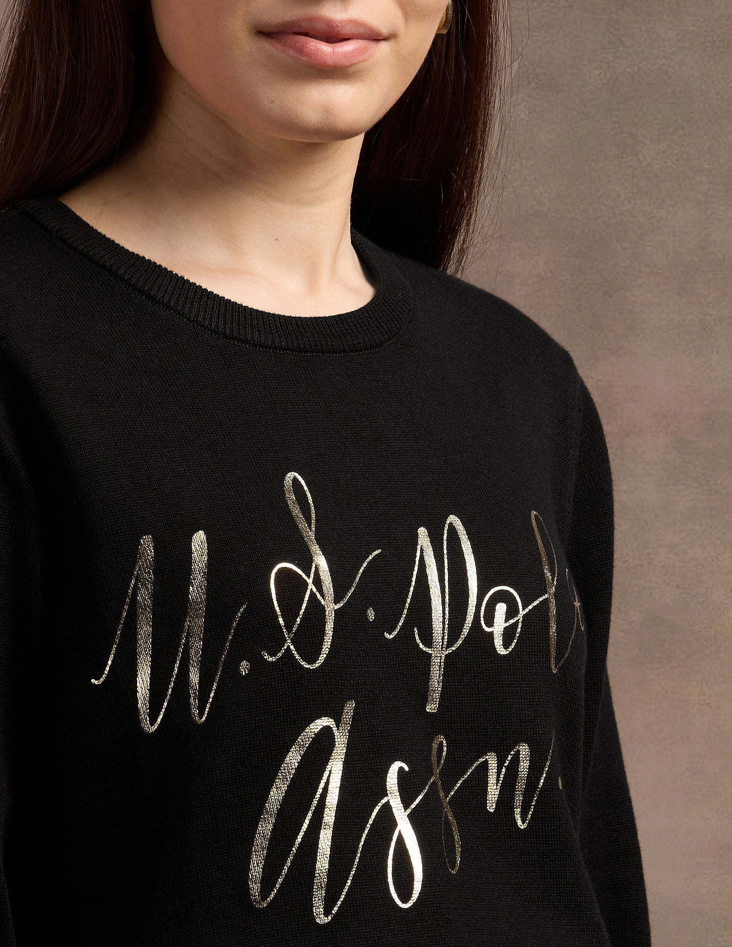 Crew Neck Foil Print Sweater Black - U.S. Polo Assn. India | Large